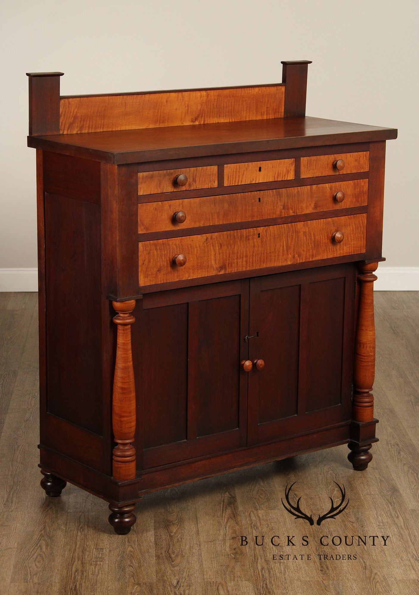 Antique American Empire Tiger Maple And Walnut Jelly Cupboard