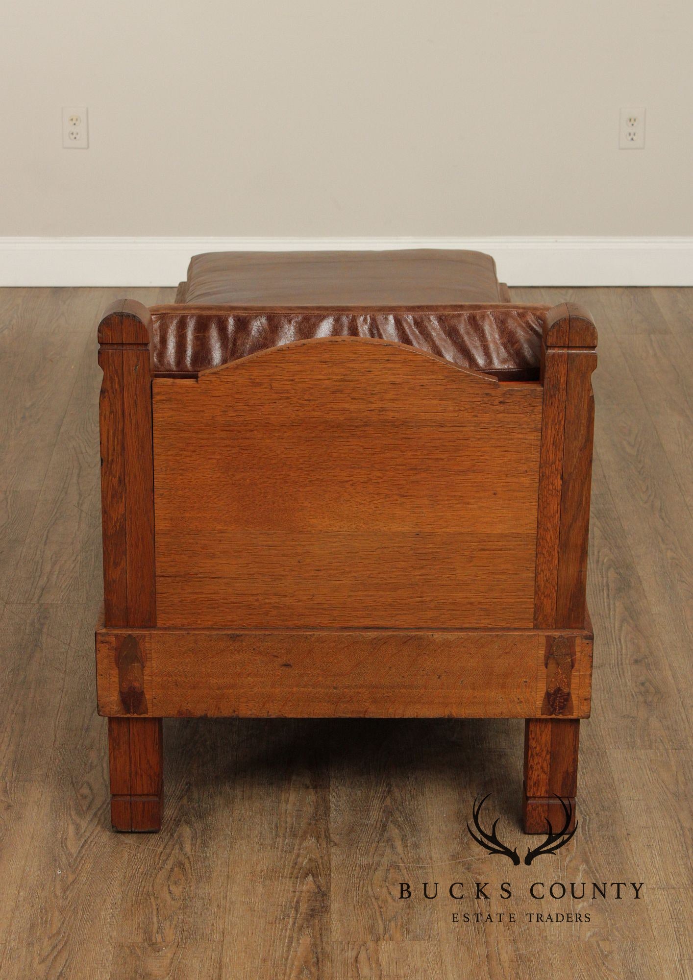 Early Stickley Brothers Inlaid Oak and Leather Daybed