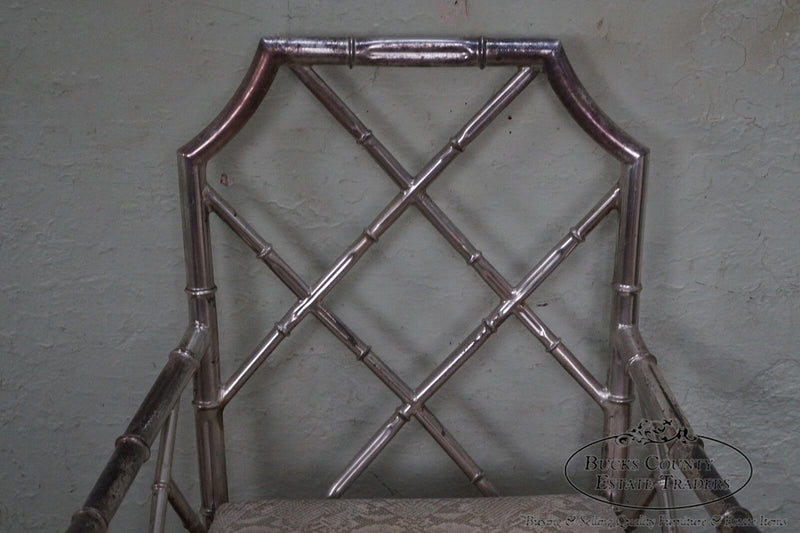 Mid Century Pair of Chinese Chippendale Italian Silver Gilt Metal Armchairs (A)