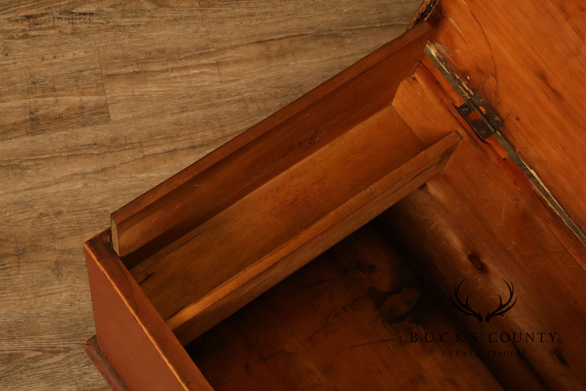 Antique Primitive Pine Painted Blanket Chest On Turned Feet