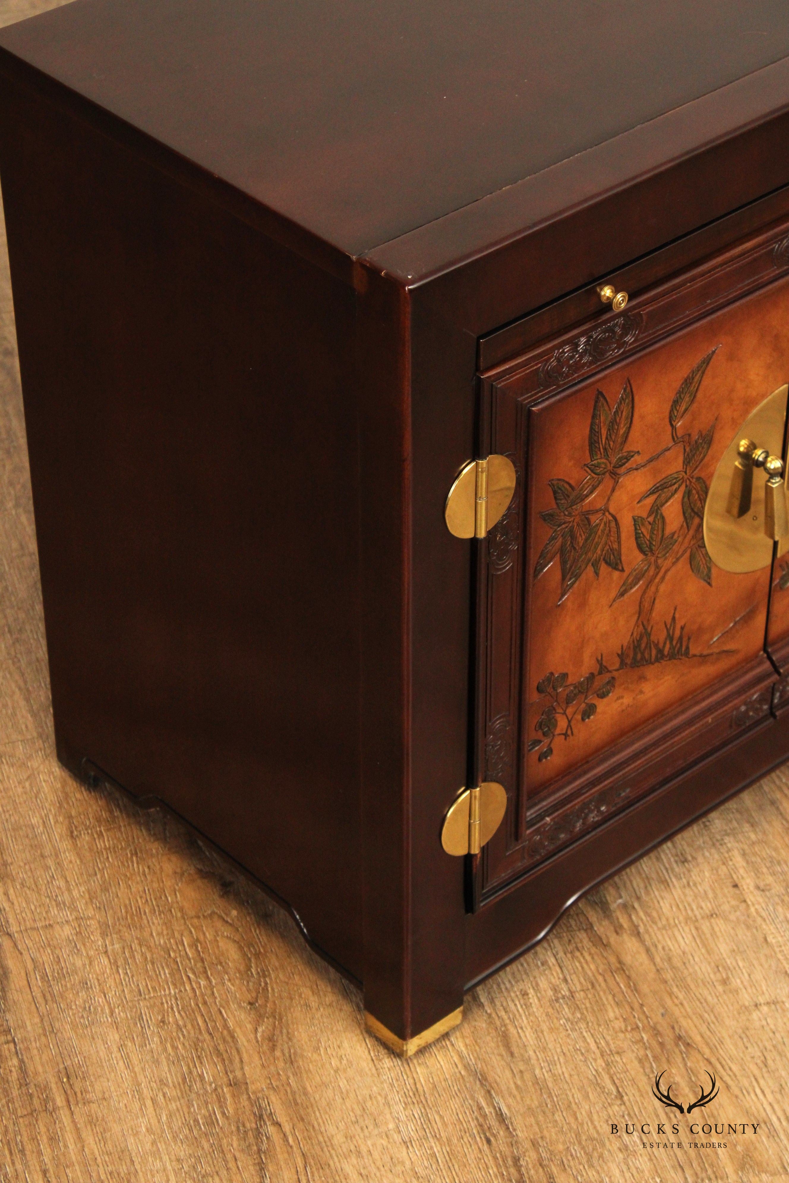 Asian Style Vintage Pair of Two Door Cabinet Nightstands