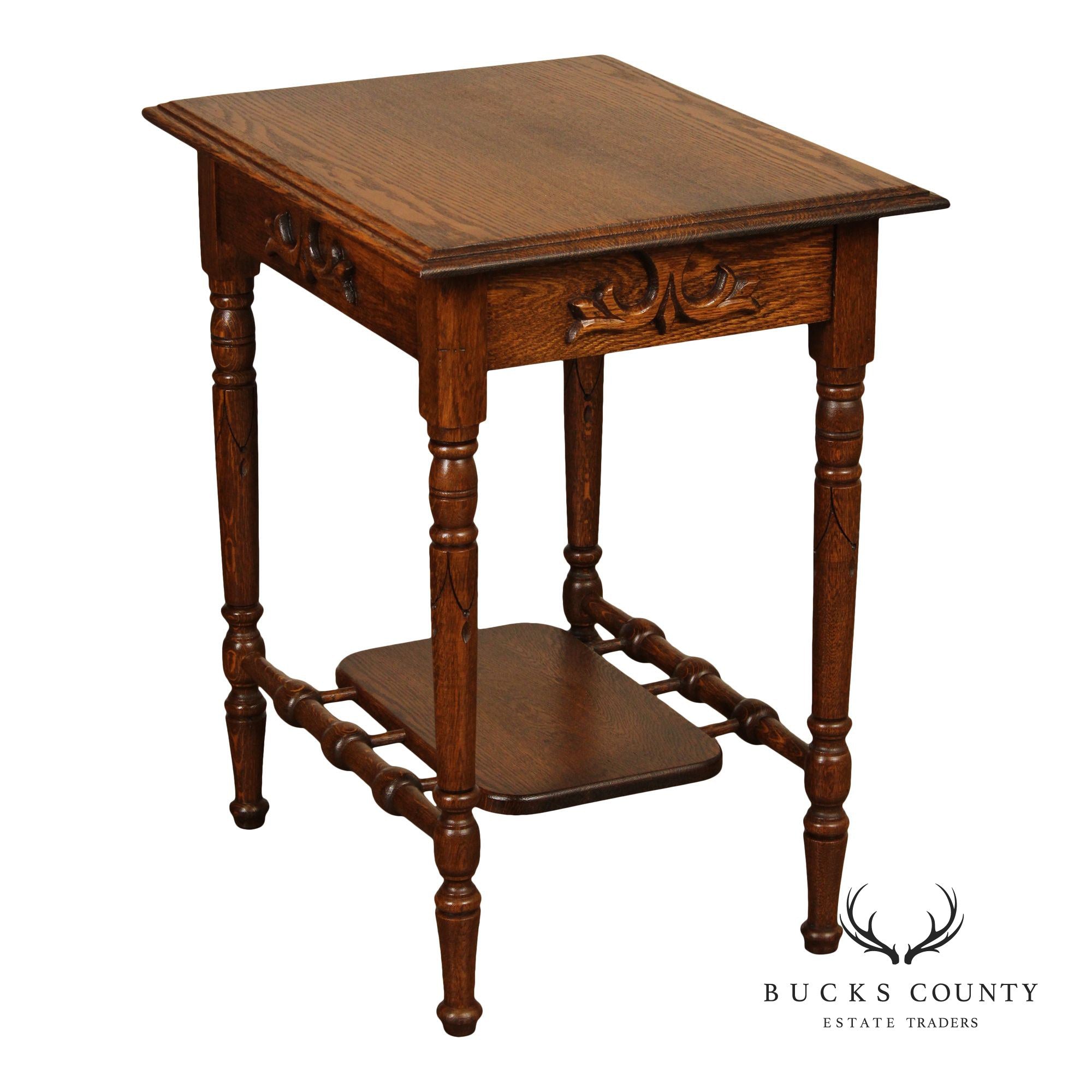 Antique Victorian Carved Oak End Table