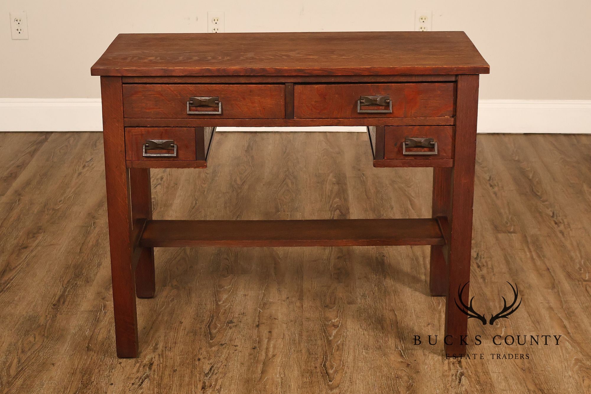 Antique Arts And Crafts Mission Oak Four Drawer Writing Desk