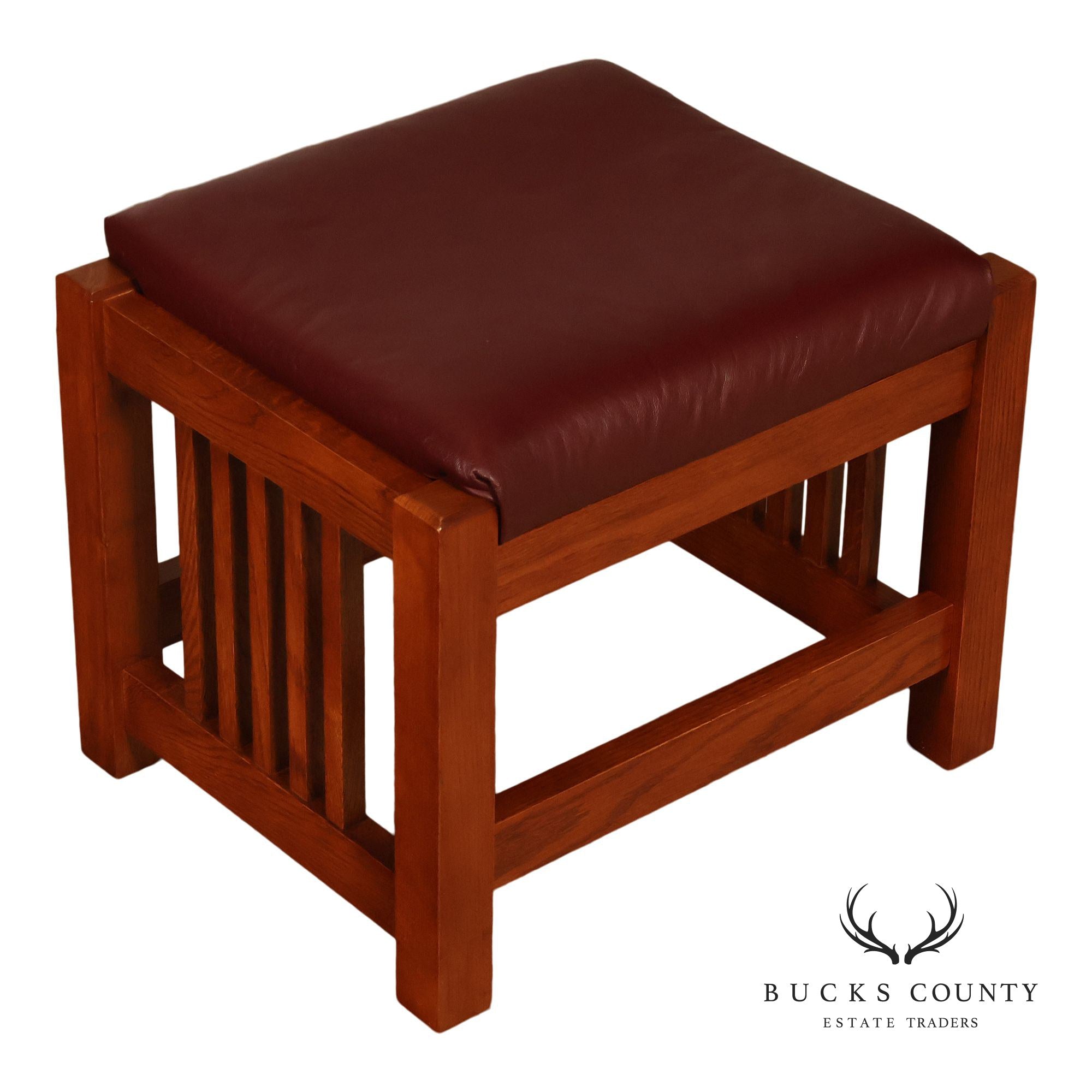 Bassett Furniture Mission Style Oak and Leather Foot Stool