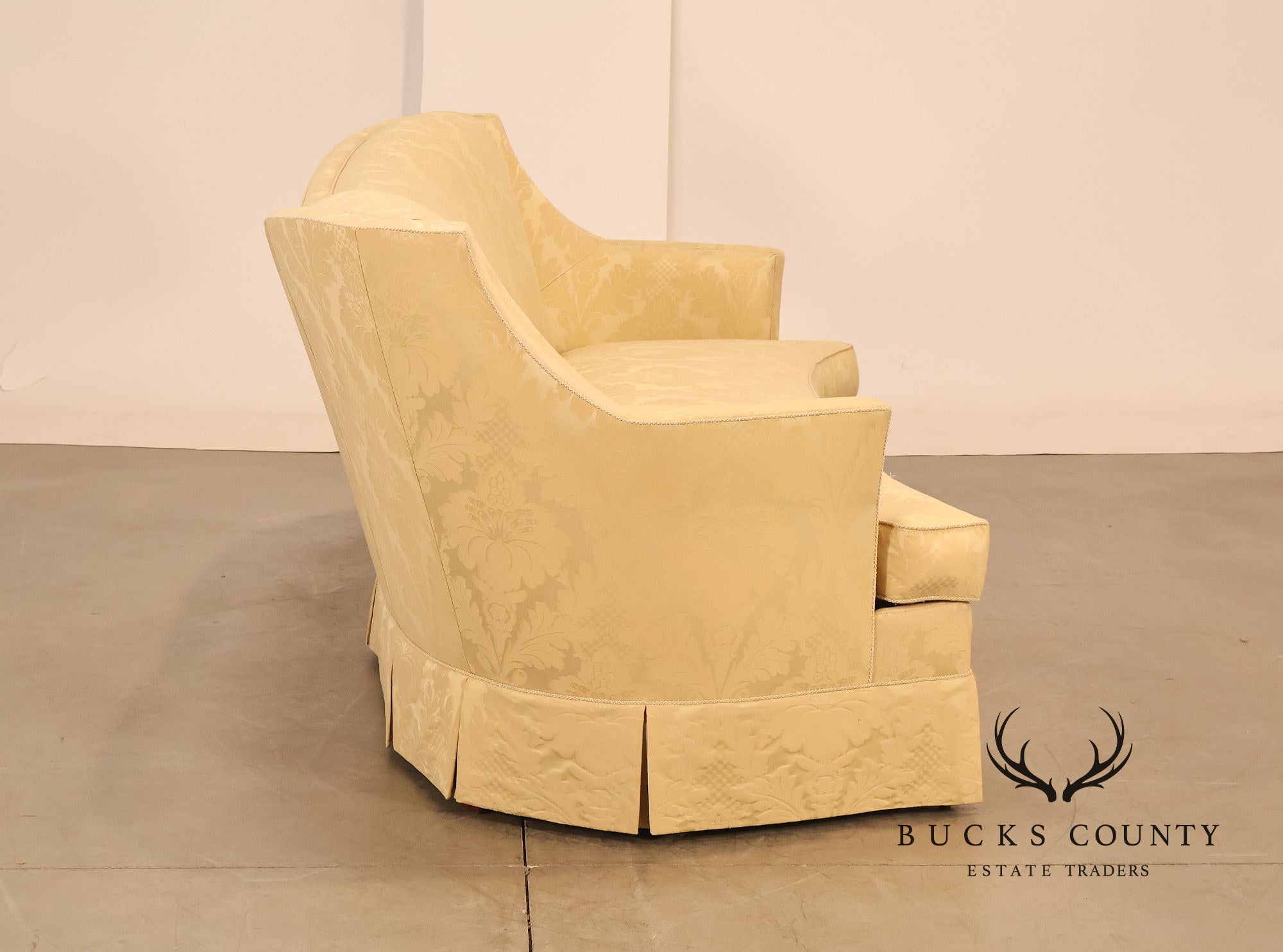 Councill Custom Damask Upholstered Curved Back Sofa