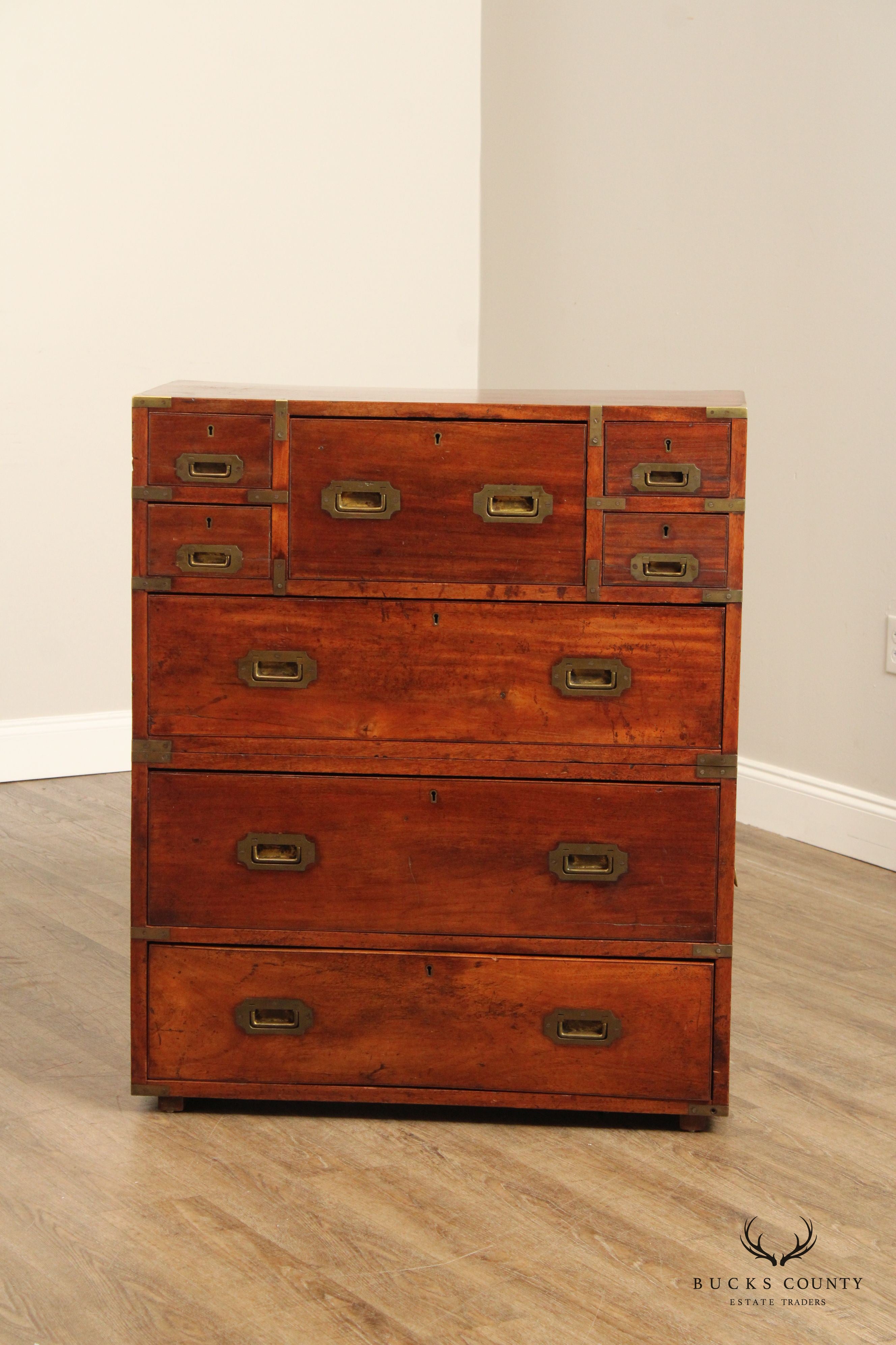 Antique 19th Century  English Brass Bound Campaign Chest