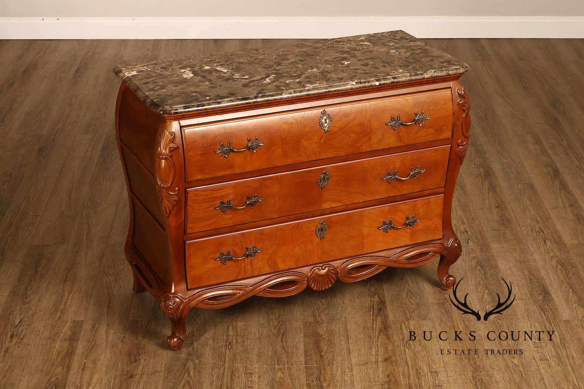 Century Furniture Pair of Marble Top Bombe Chests