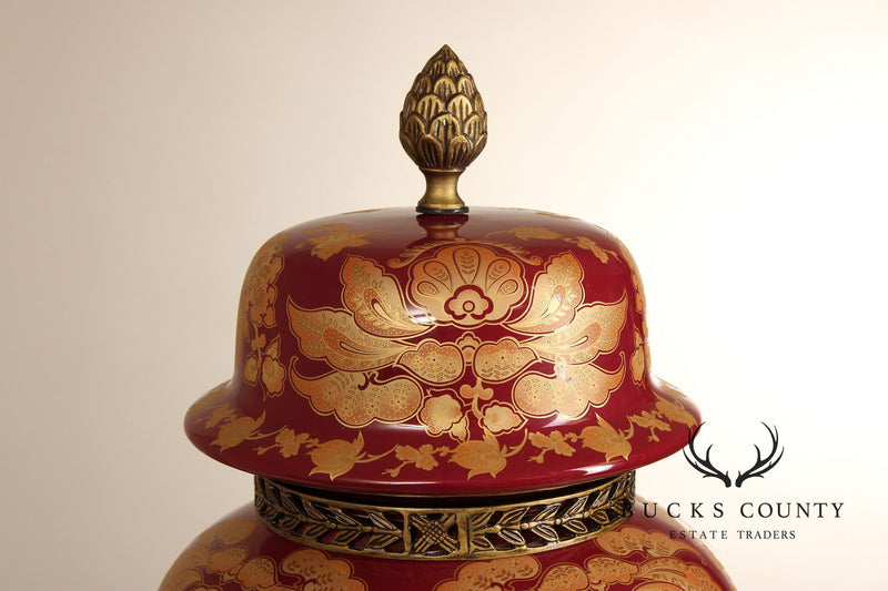 Red Versaille Porcelain And Bronze Temple Jar Vase