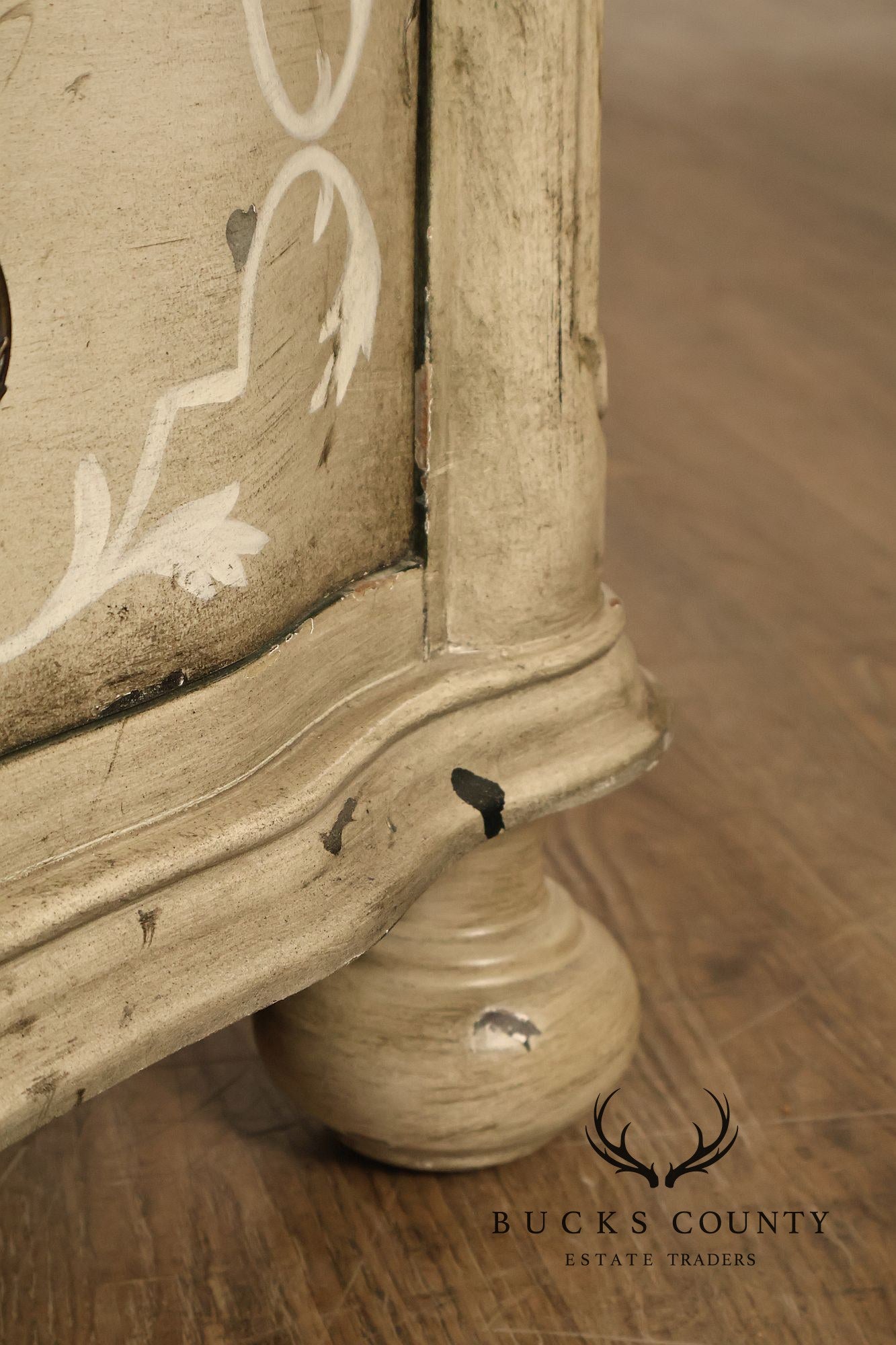 Painted Rustic European Style Three Drawer Chest With Distressed Finish