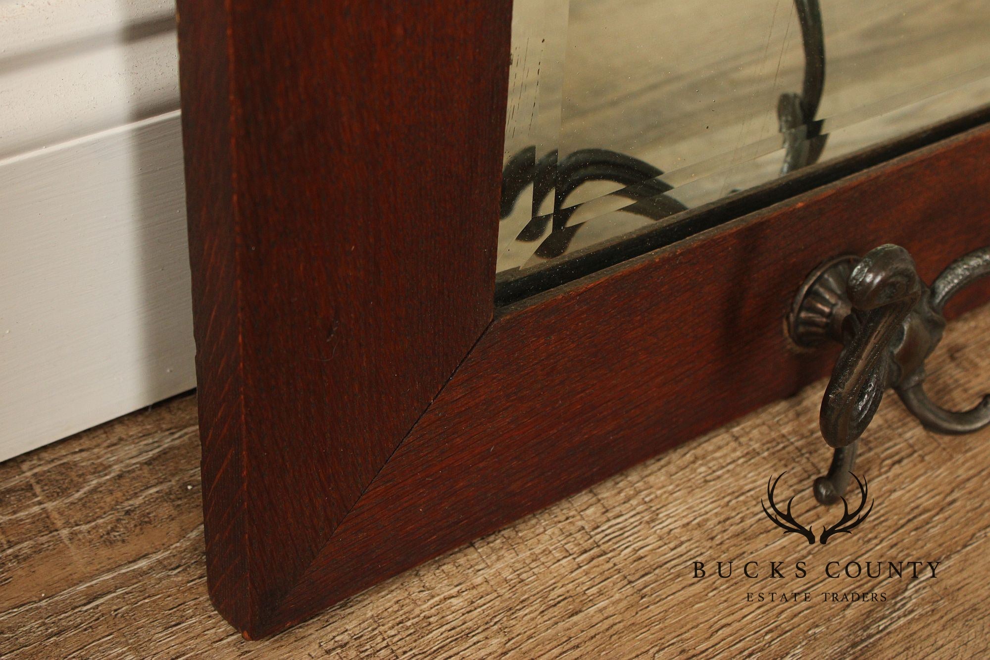 Antique Victorian Oak Hall Mirror Hat Rack