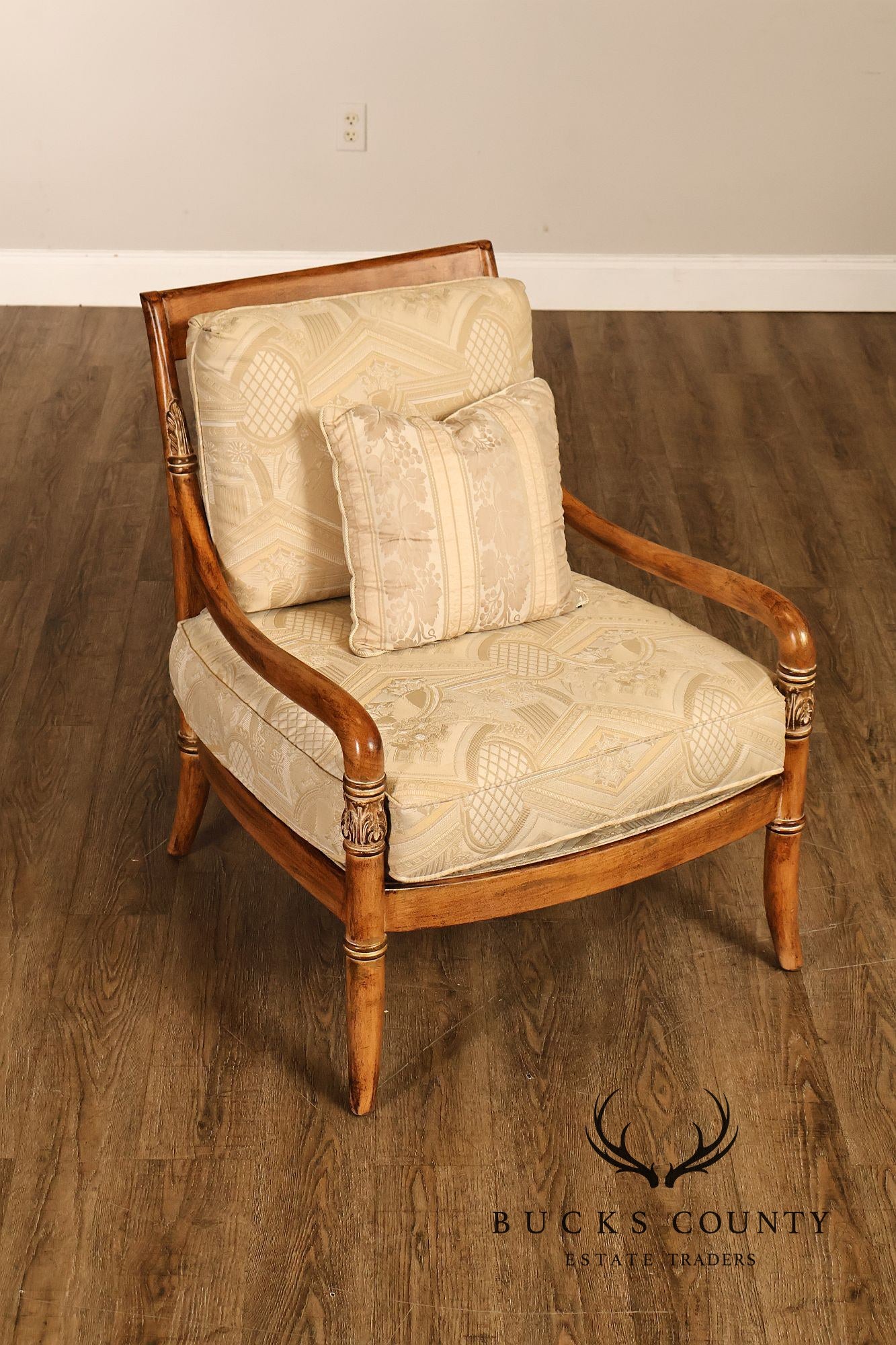 French Empire Style Pair of Carved Mahogany Armchairs