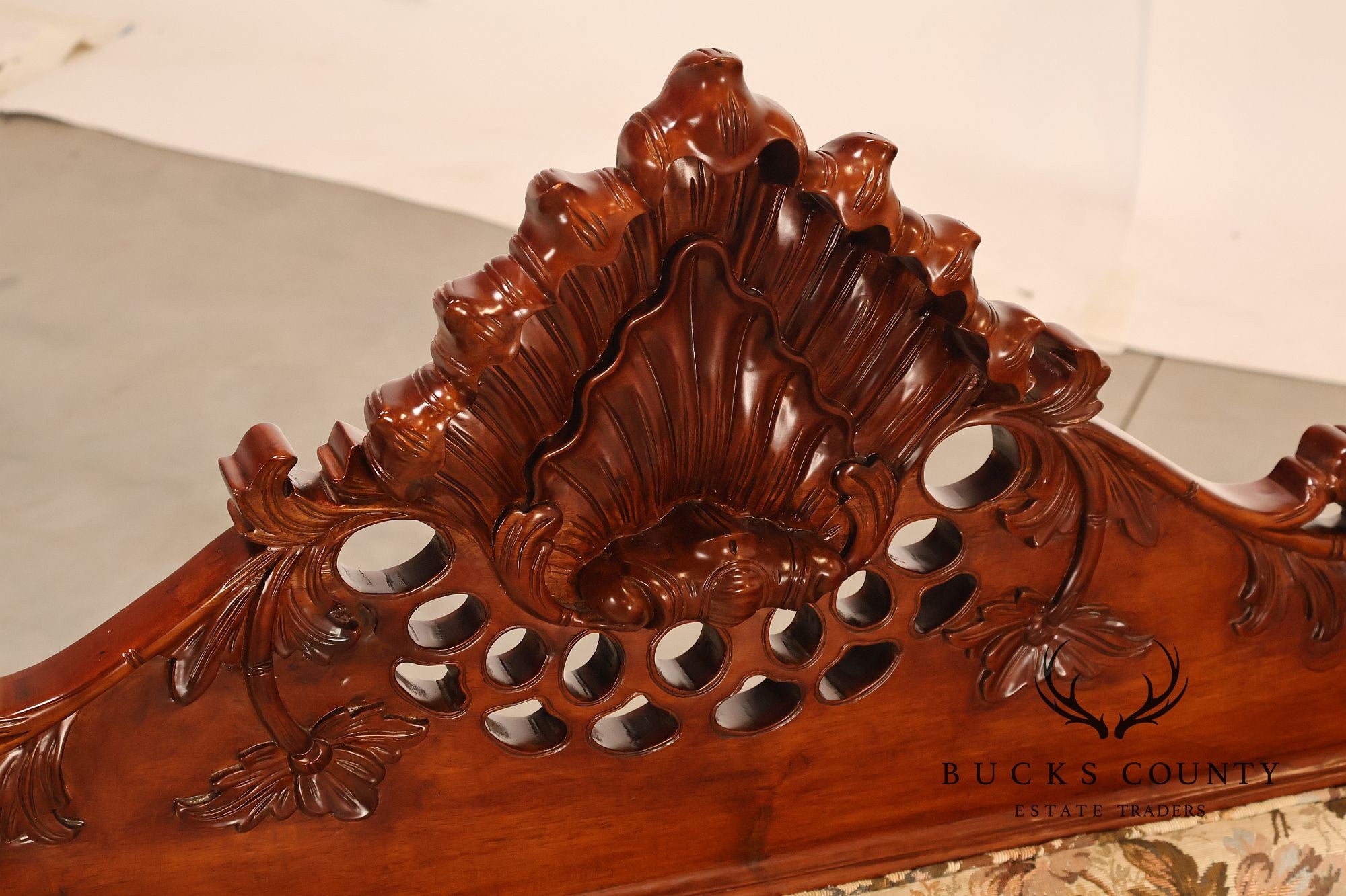 Victorian Style Carved Floral Upholstered Sofa