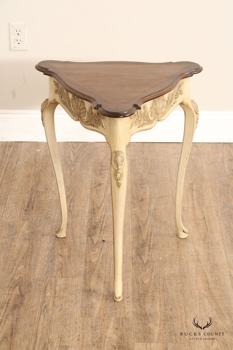 French Louis XV Style Carved and Painted Triangular Side Table