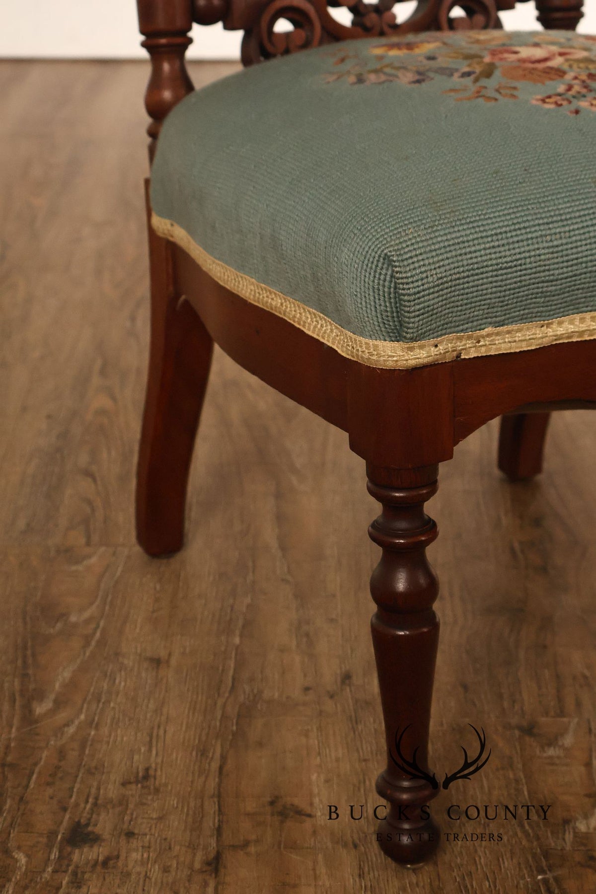 Antique Victorian Carved Mahogany Needlepoint Side Chair
