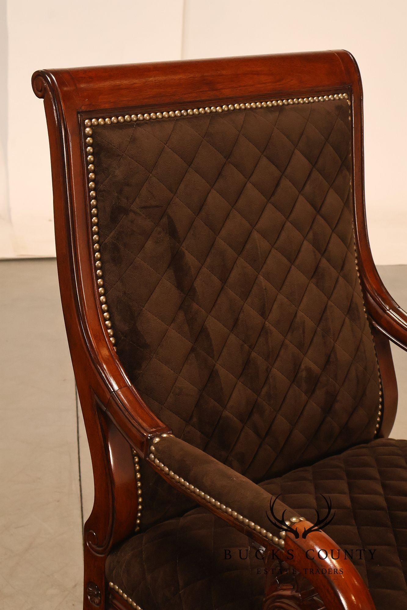 Hooker Furniture Traditional Mahogany Scroll Arm Upholstered Armchair