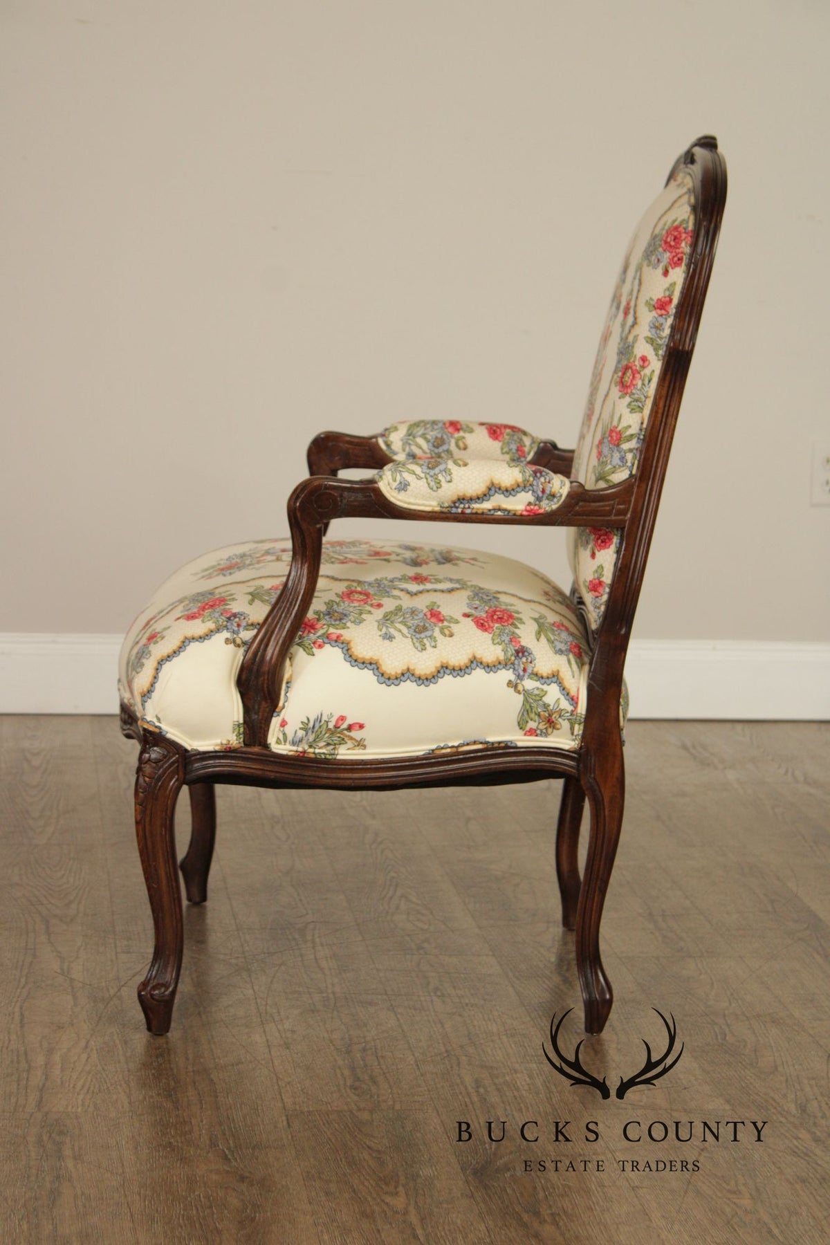 French Louis XV Style Mahogany Fauteuil Armchair