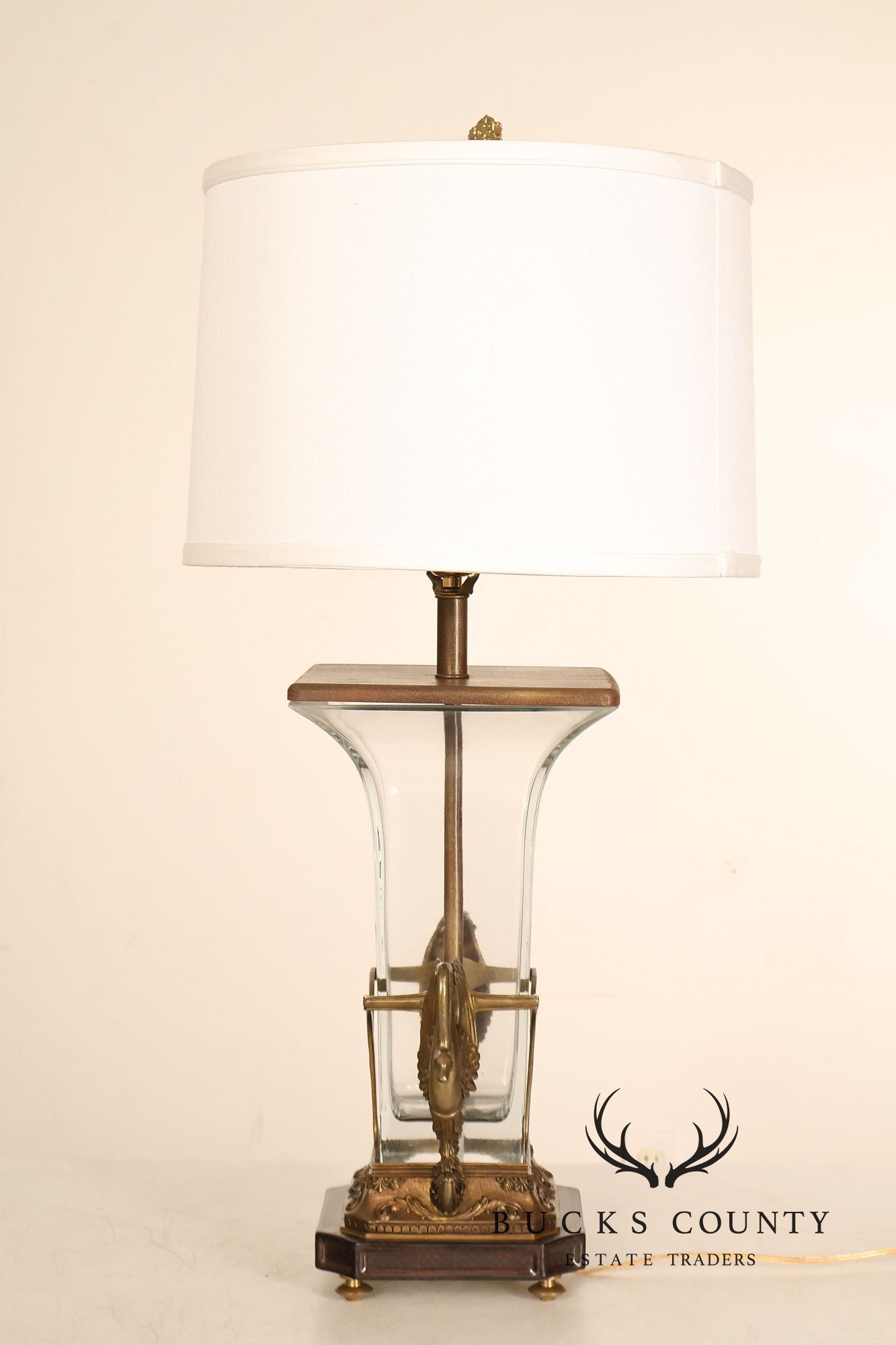 Castilian Brass Swan Motif Table Lamp with Glass Body