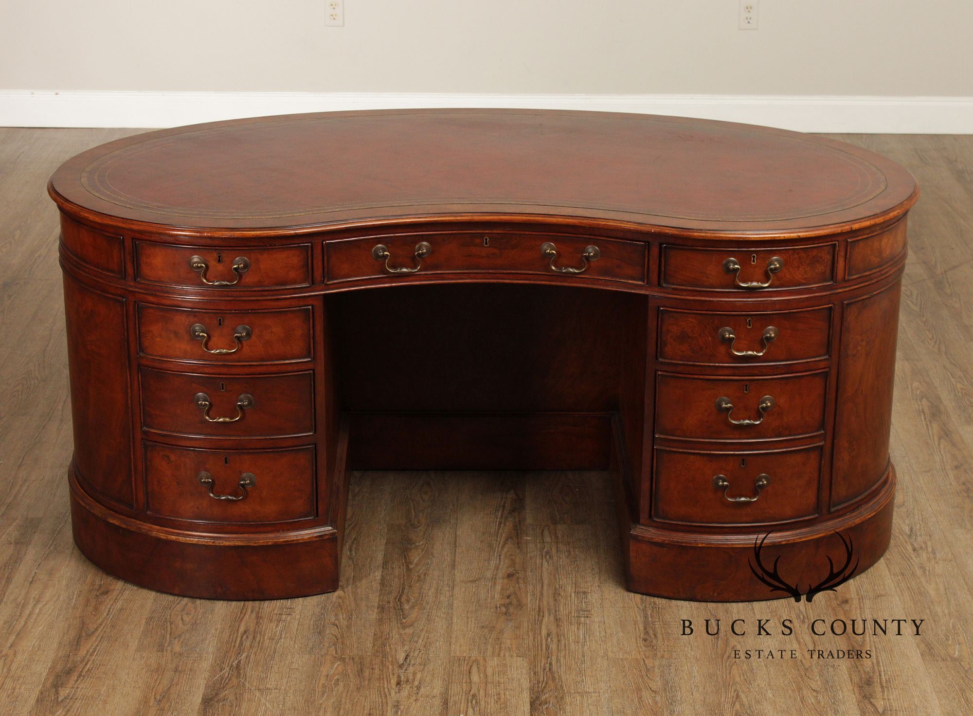 Regency Style Leather Top Walnut Kidney Executive Desk