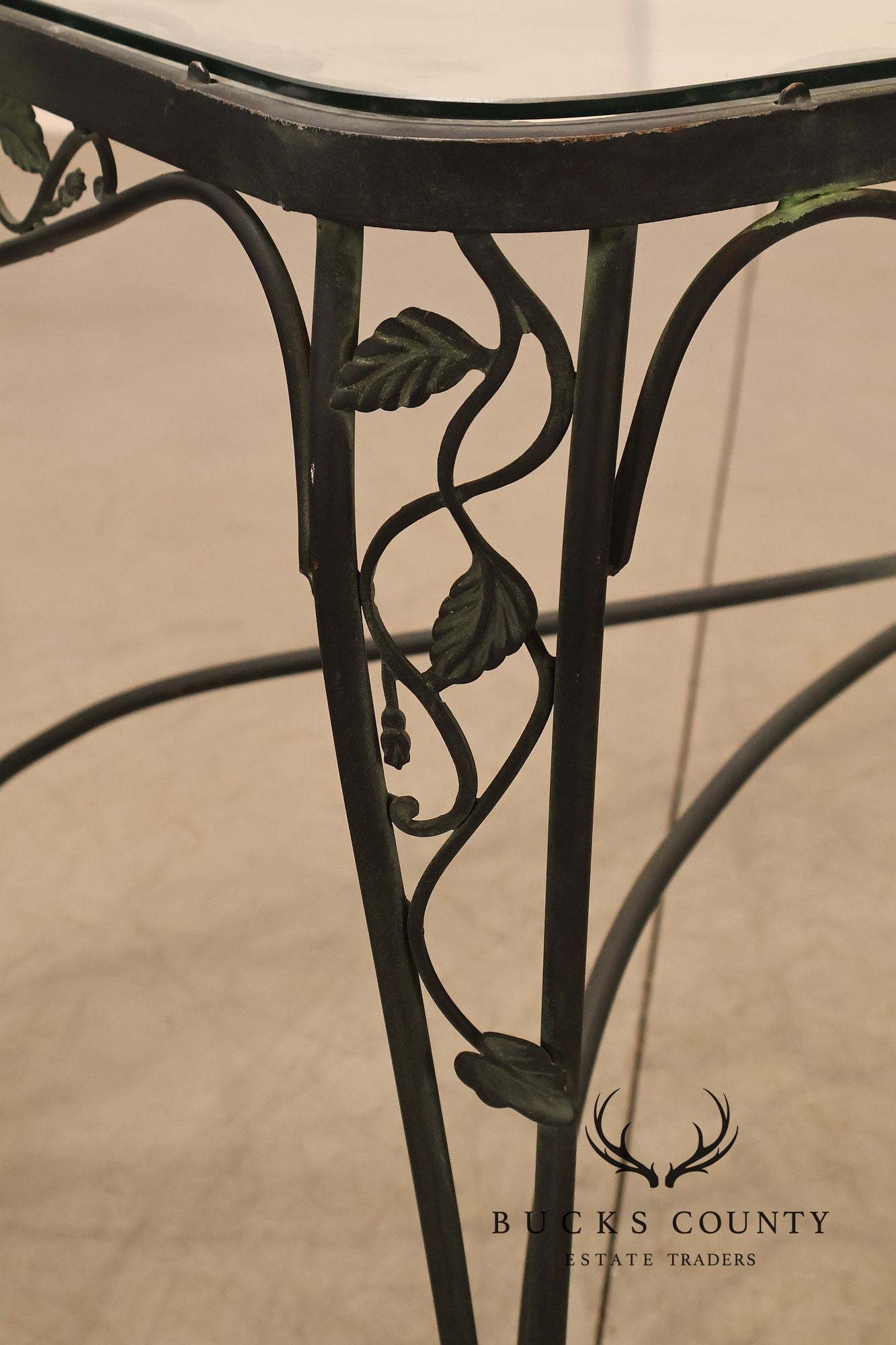 Vintage Glass Top Wrought Iron Patio Table