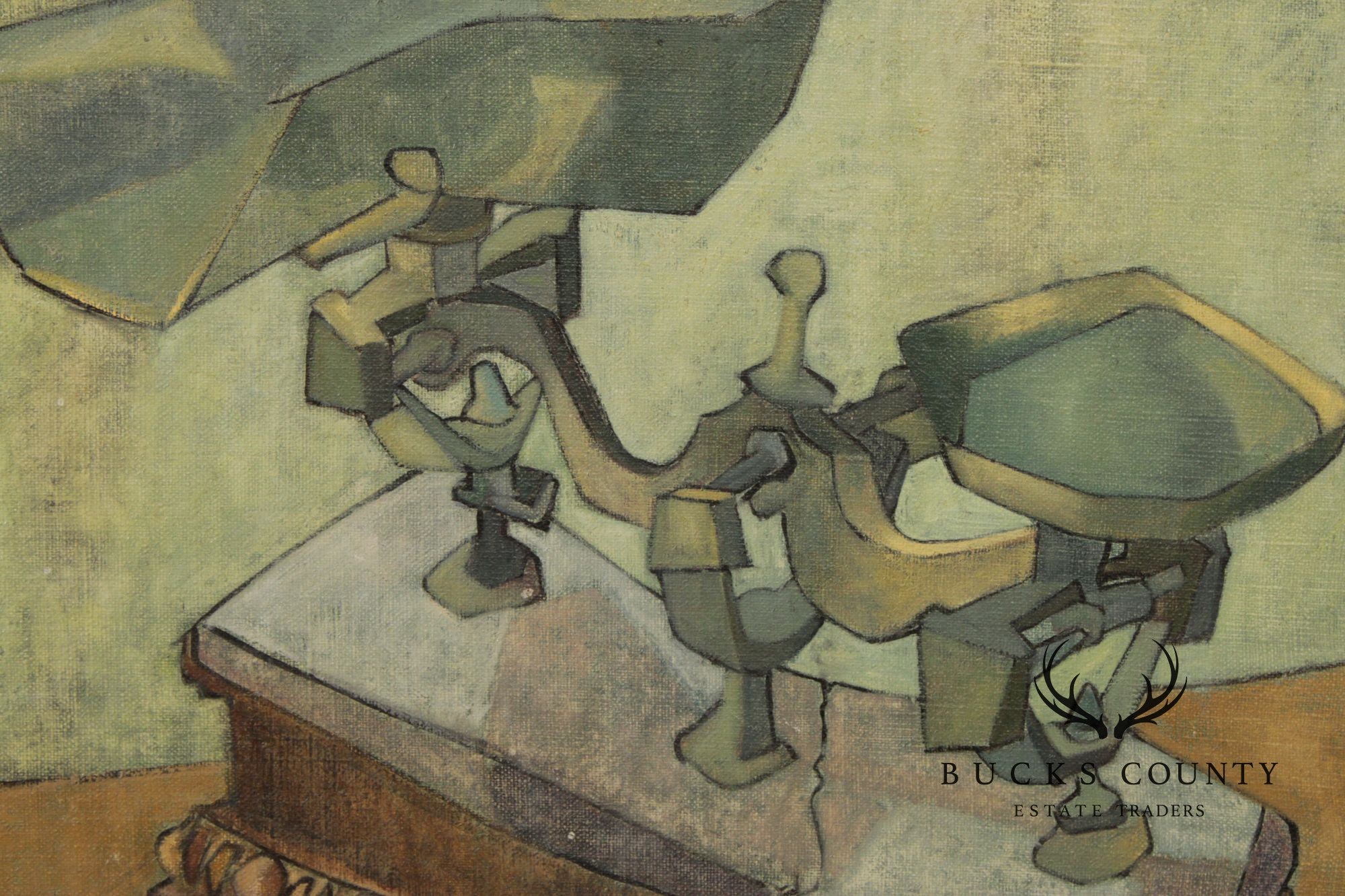 Davetta Greenberg Cubist Style Oil Painting, Scales