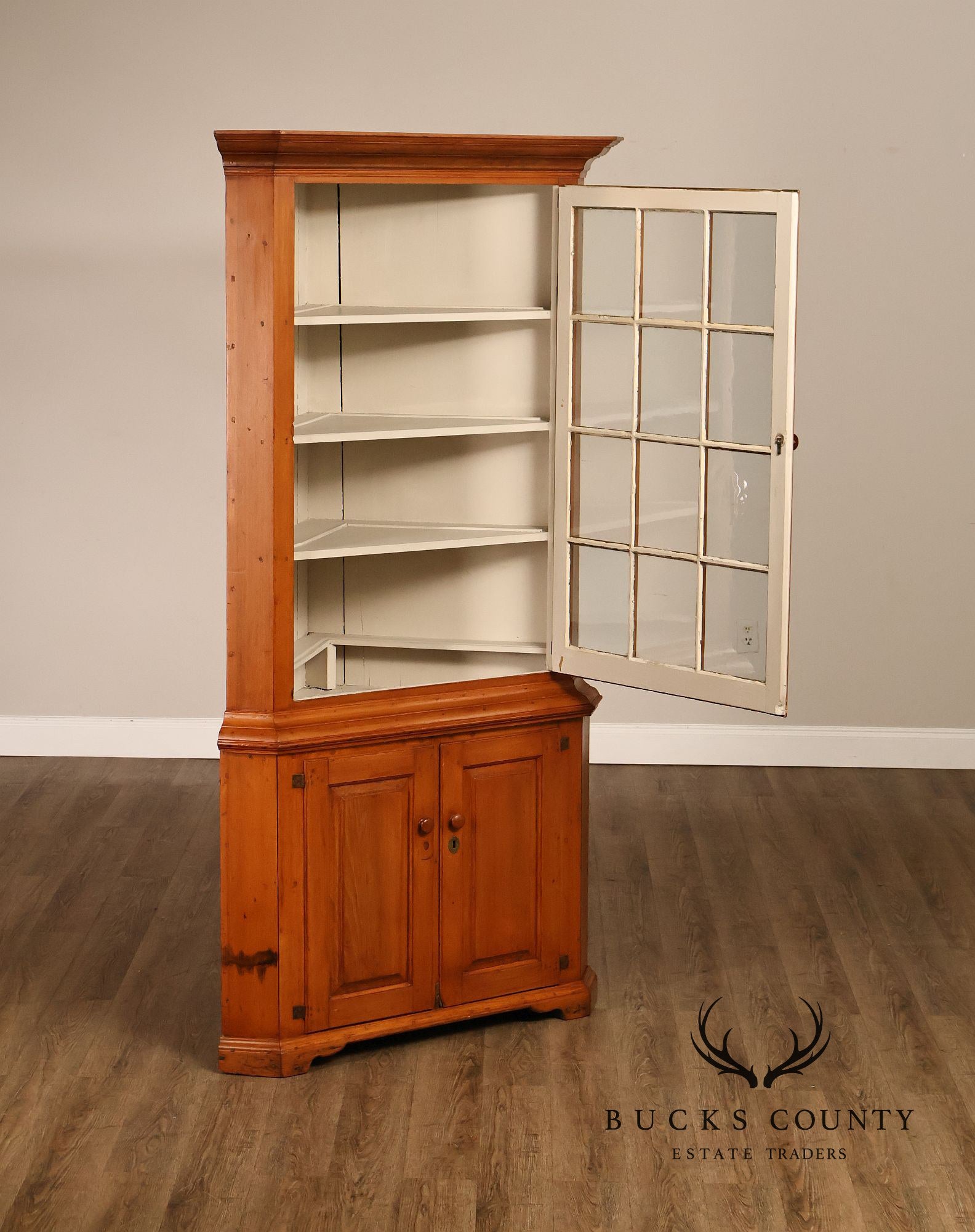 Antique Primitive Pine Single Door Corner Cabinet