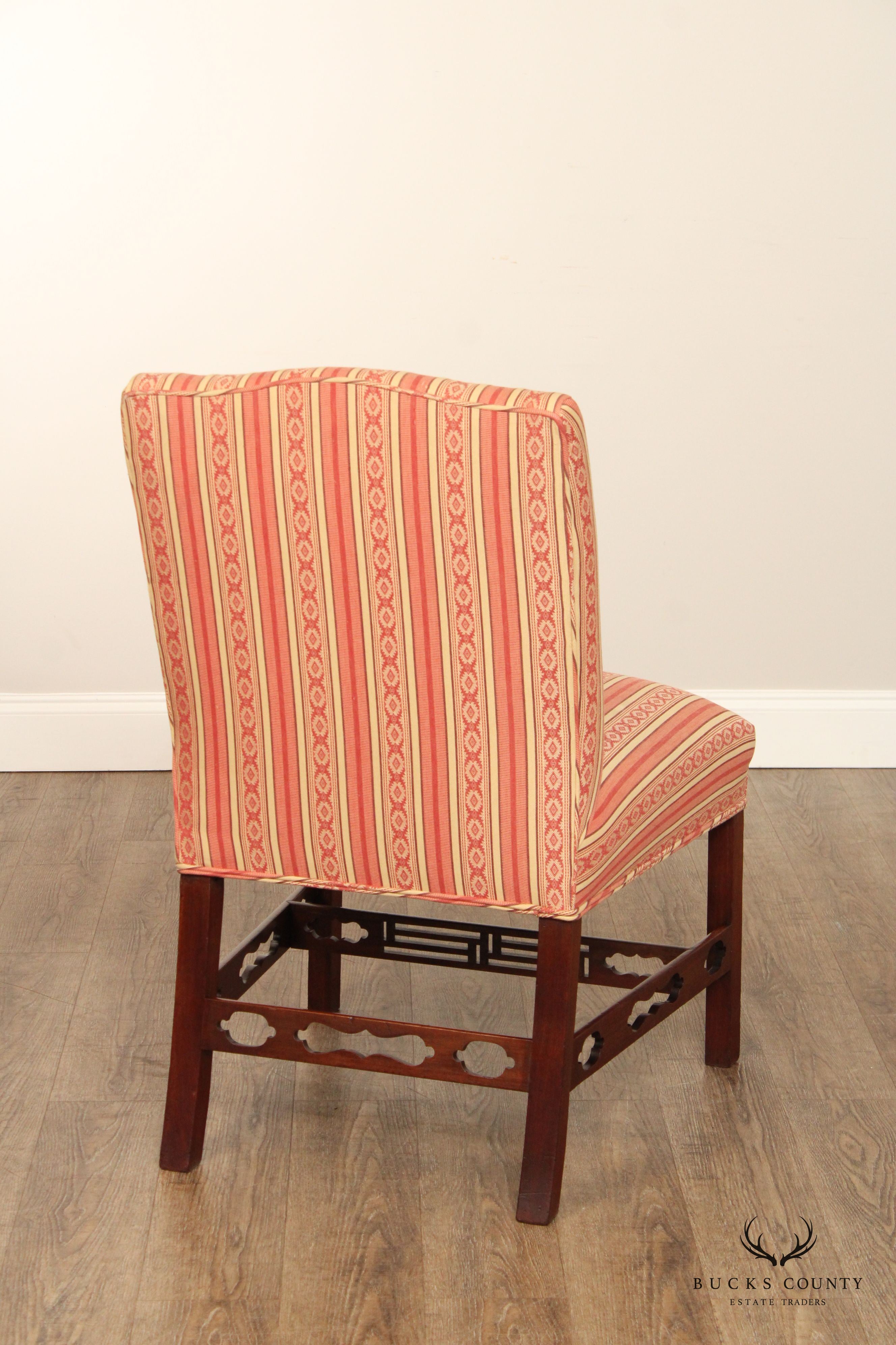 Chippendale Style Custom Upholstered Pair Of Mahogany Side Chairs