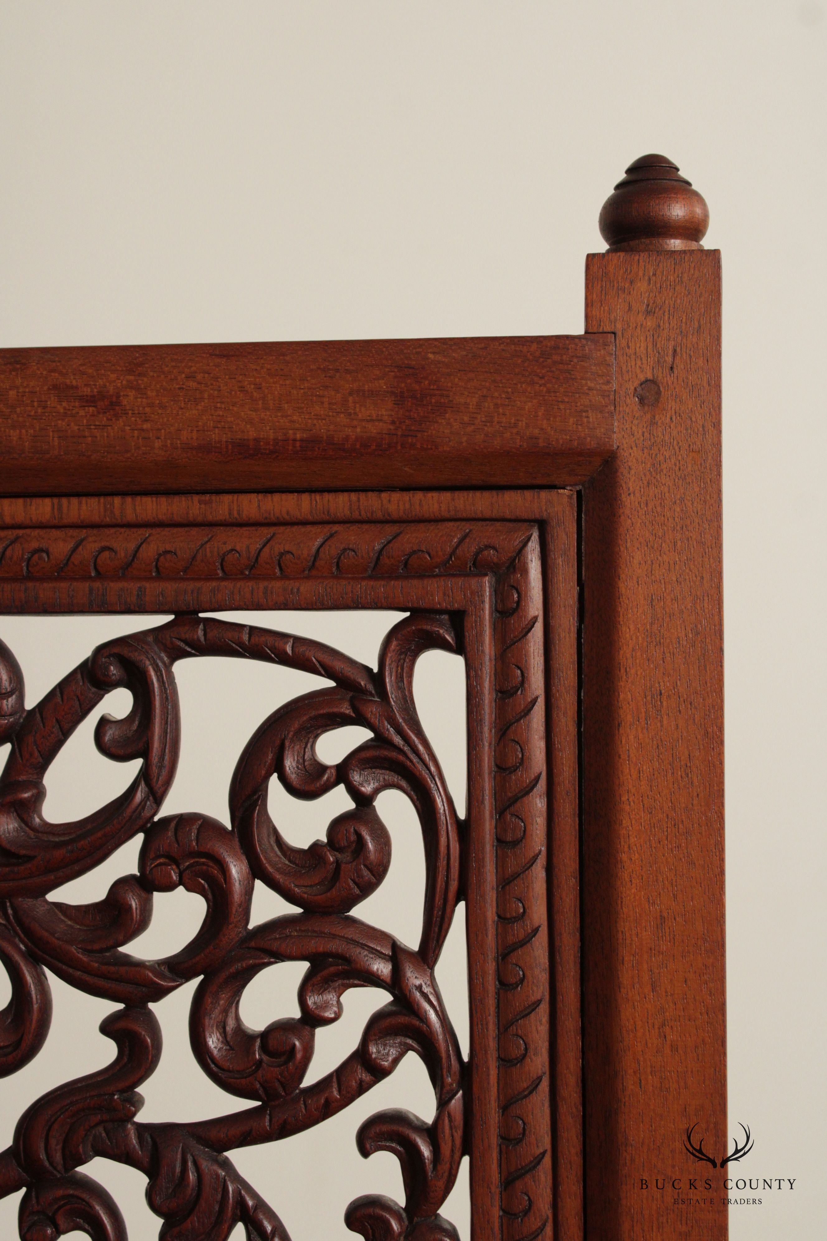 Ornate Carved Mahogany Folding Two-Panel Dressing Screen