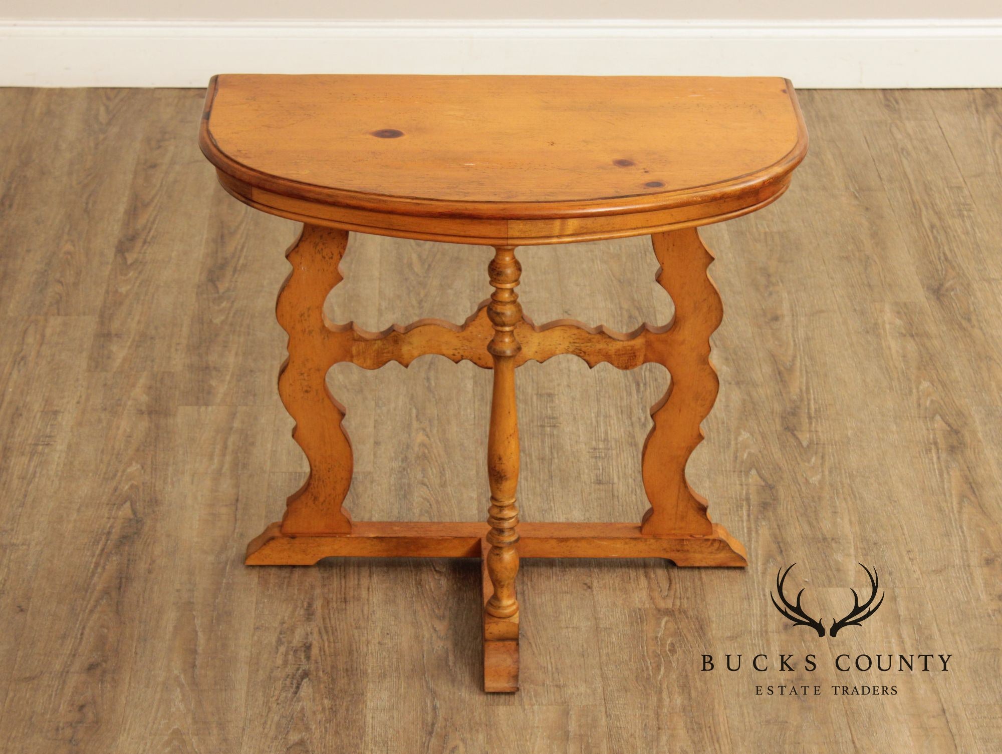 Spanish Baroque Style Pine Demilune Hall Table