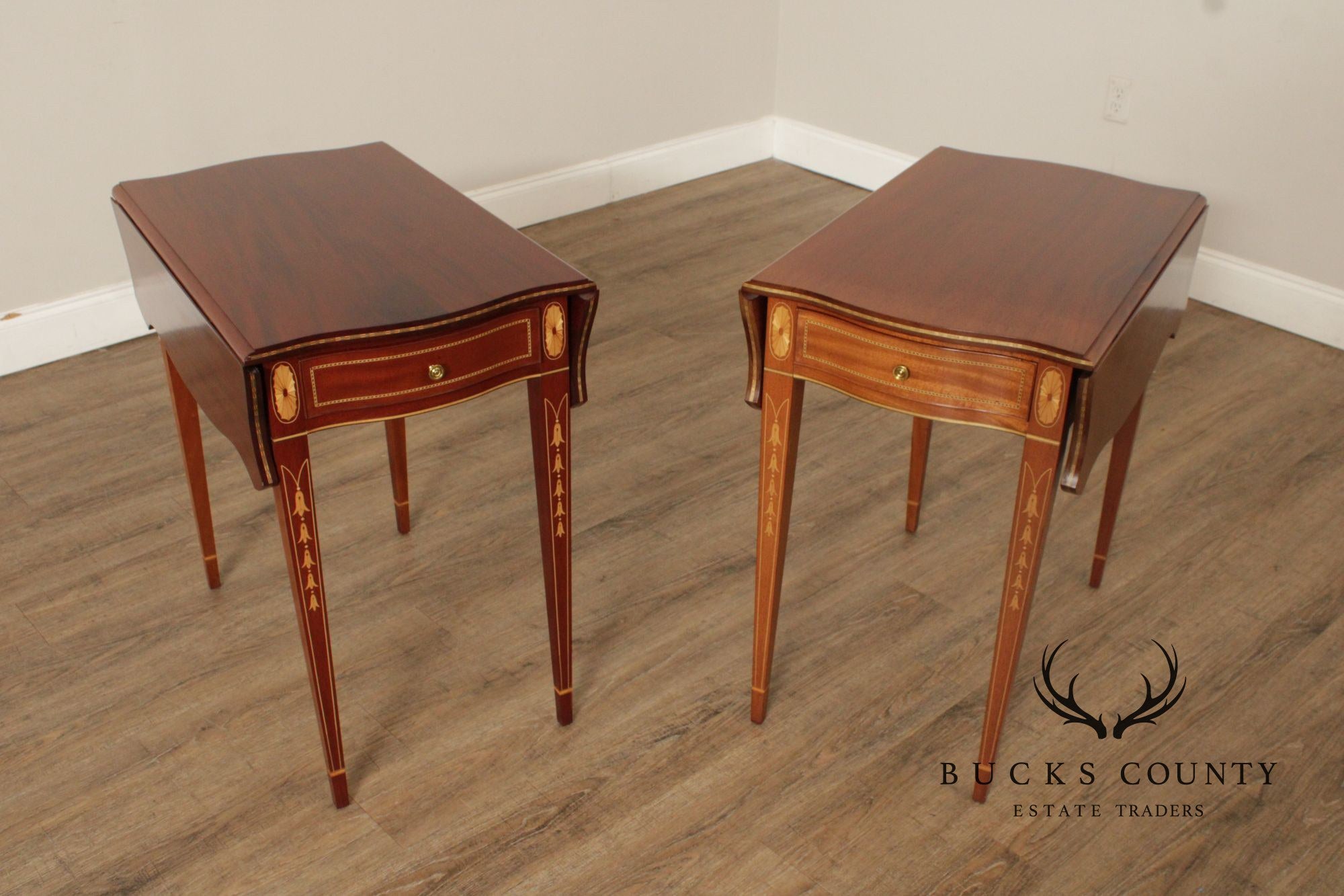 John R. Sullivan Federal Style Pair of Inlaid Mahogany Pembroke Tables