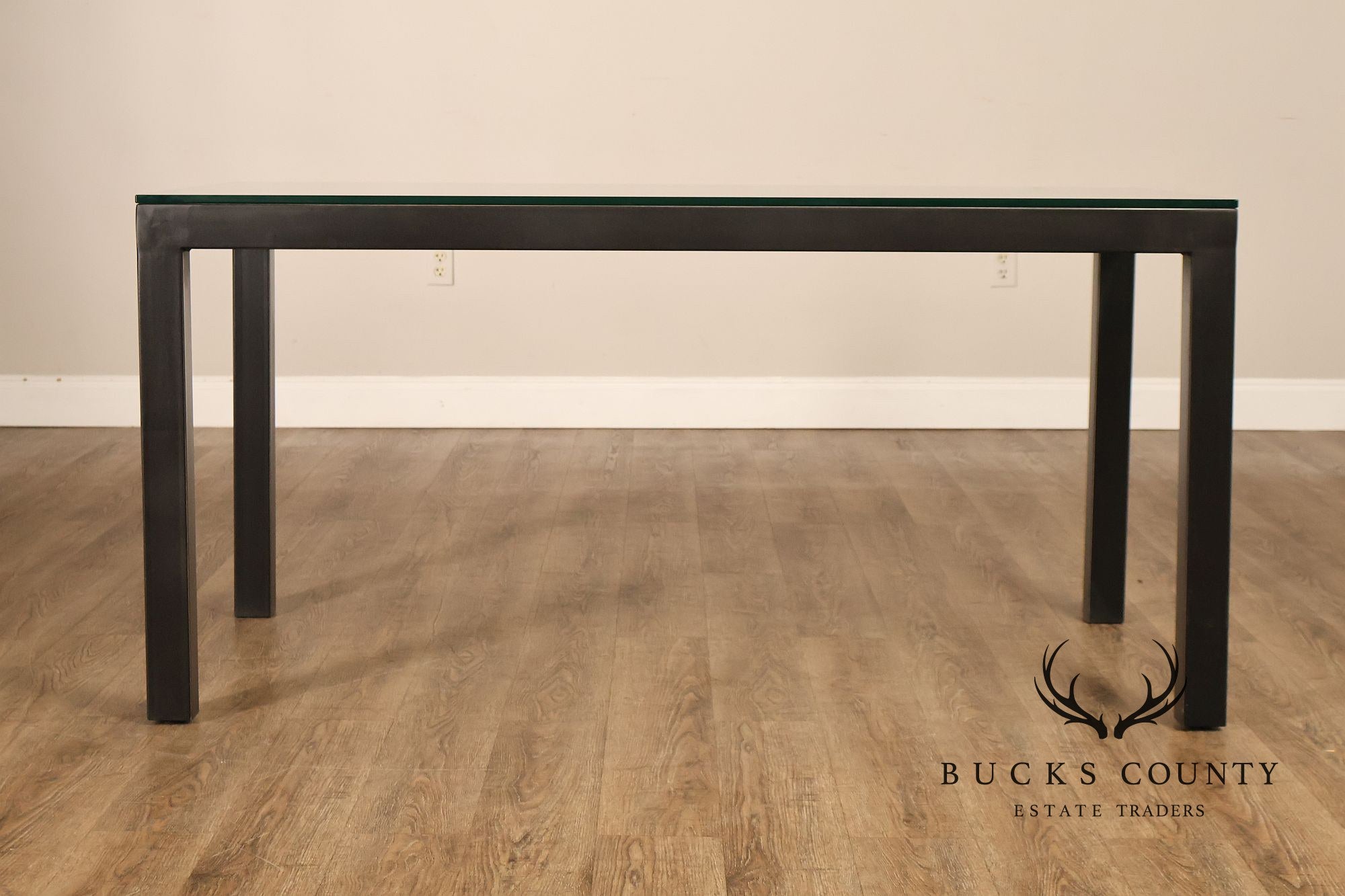 Mitchell Gold + Bob Williams Modern  Parsons Style Glass Top Dining Table