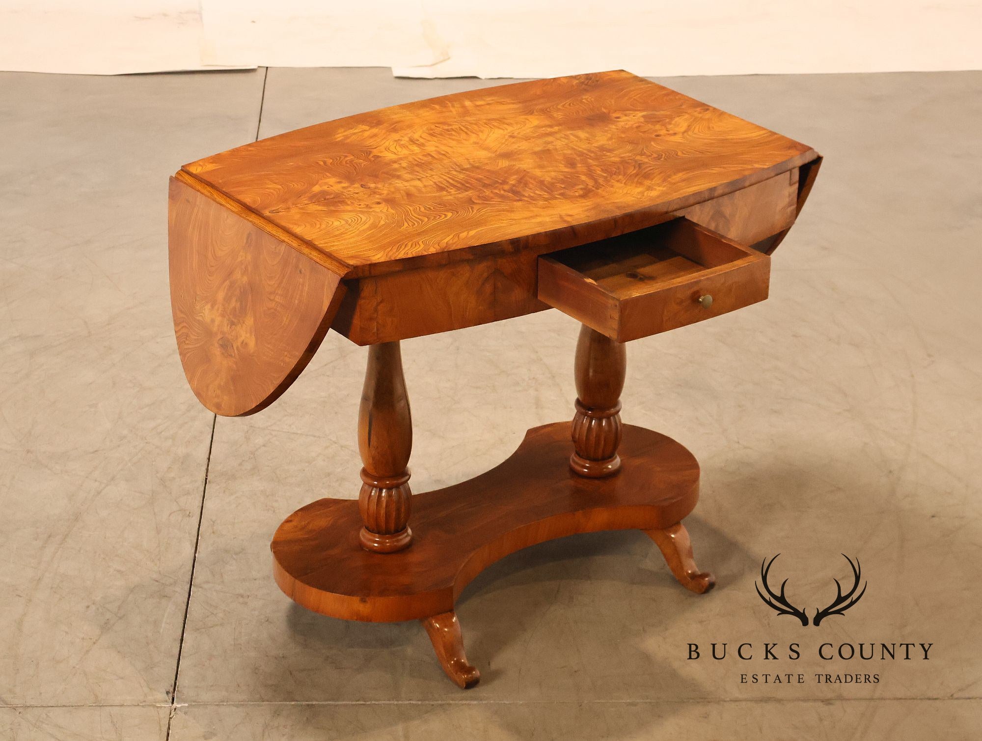 Antique Burlwood Biedermeier Drop Leaf Table