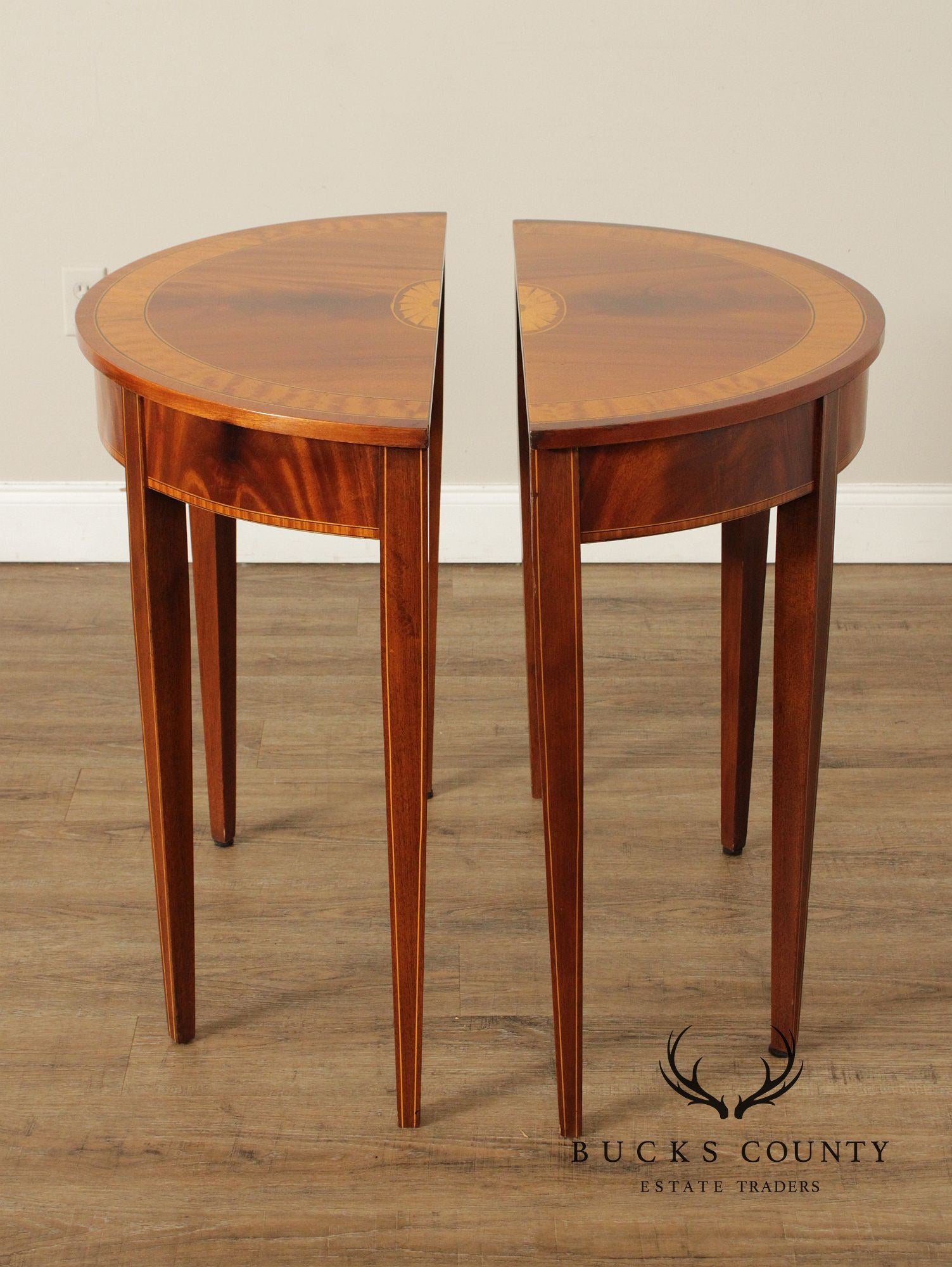 Federal Style Pair of Mahogany Demilune Console Tables