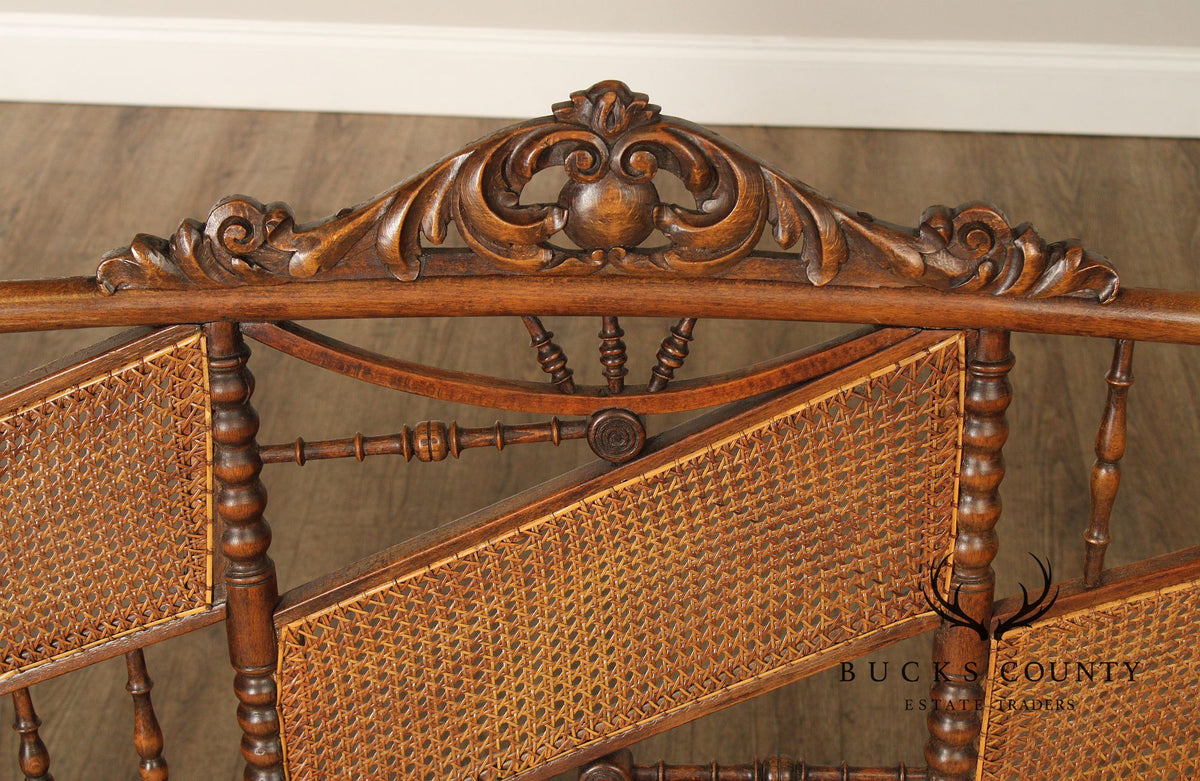 Vintage Thonet Style Bentwood And Caned Settee With Upholstered Cushion