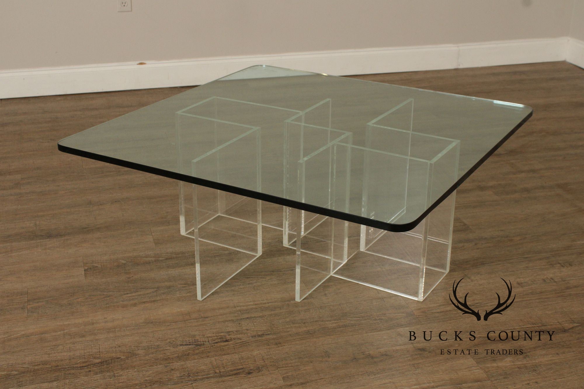 Hollywood Regency Glass Top Lucite Coffee Table