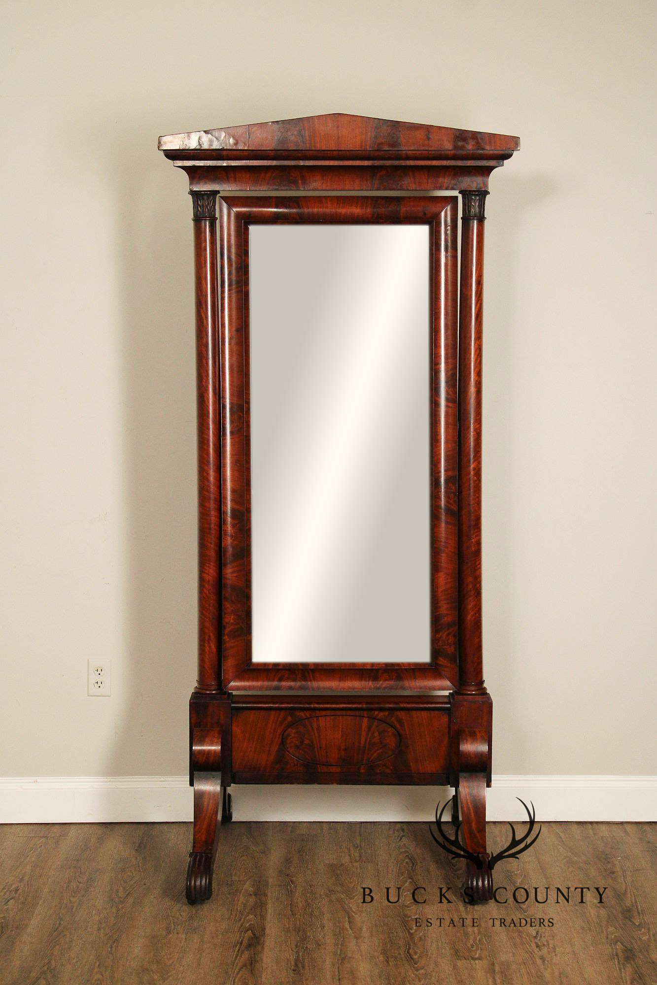 Antique French Empire Mahogany Cheval Mirror