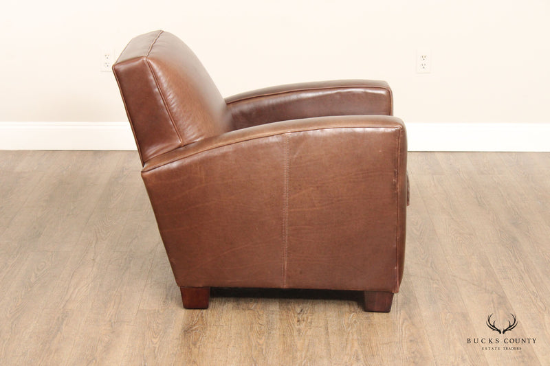 Bernhardt Rustic Pair of Brown Leather Club Chairs