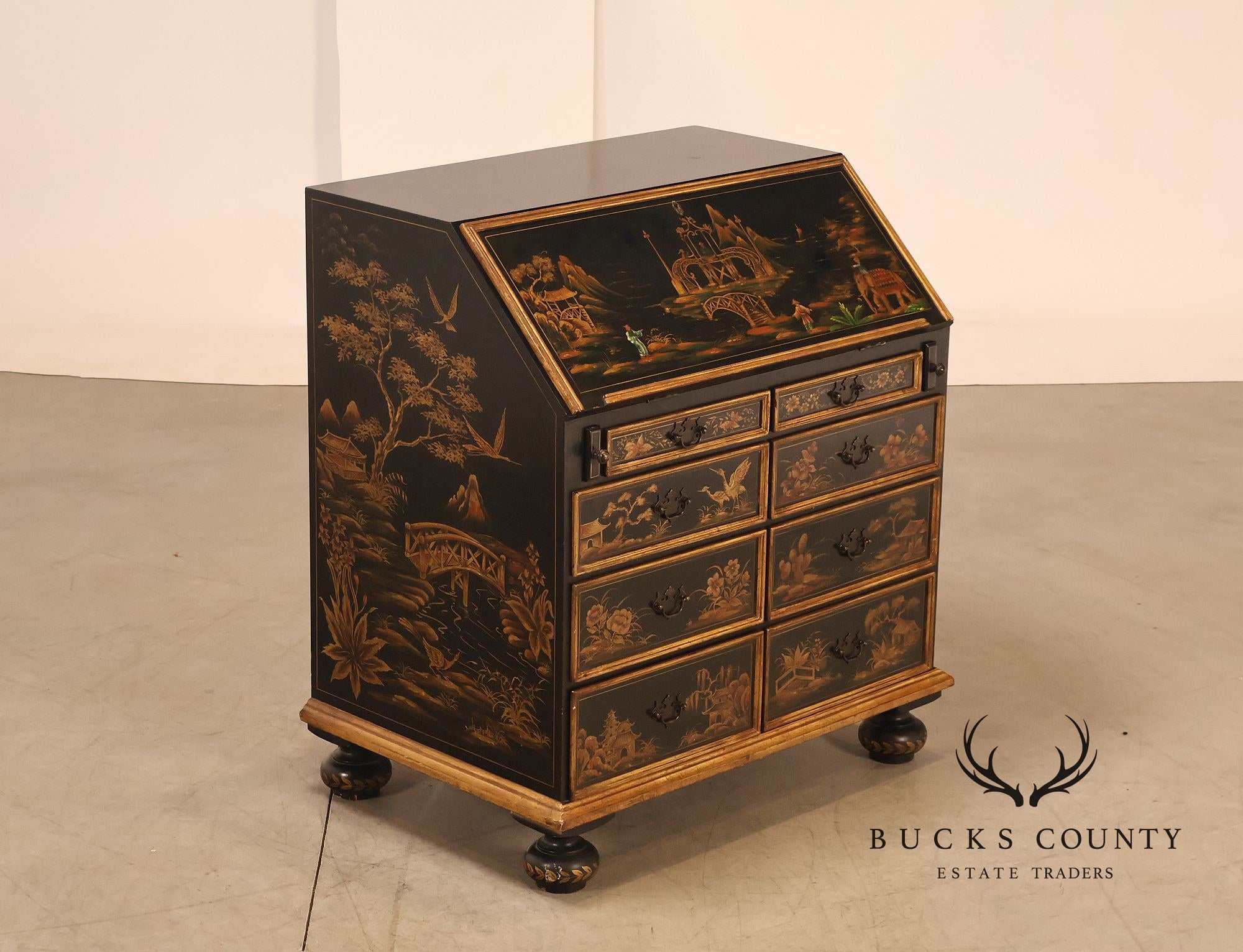Chinoiserie Decorated Drop Front Secretary Desk