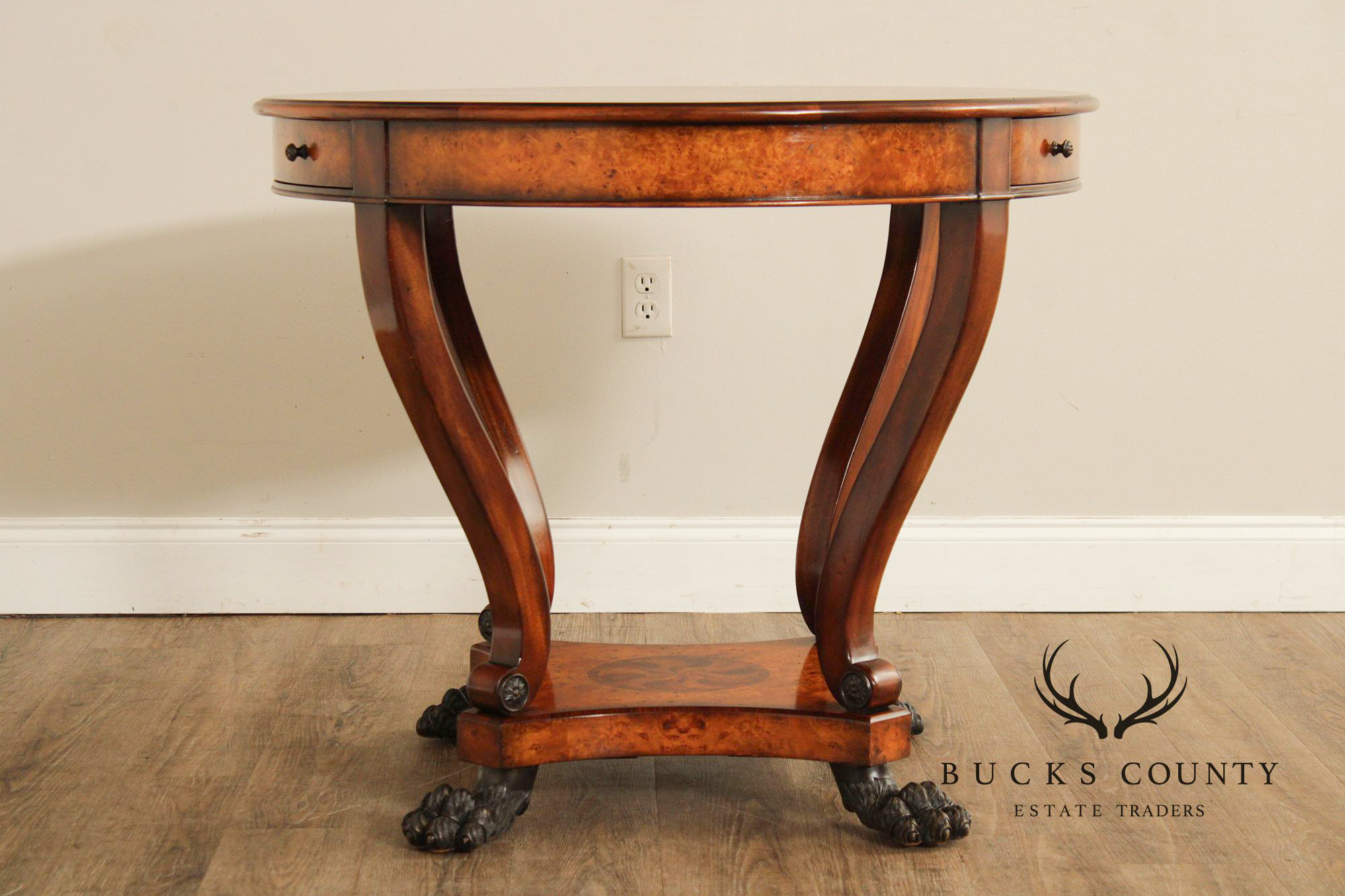 Theodore Alexander Round Inlaid Burlwood Center Table
