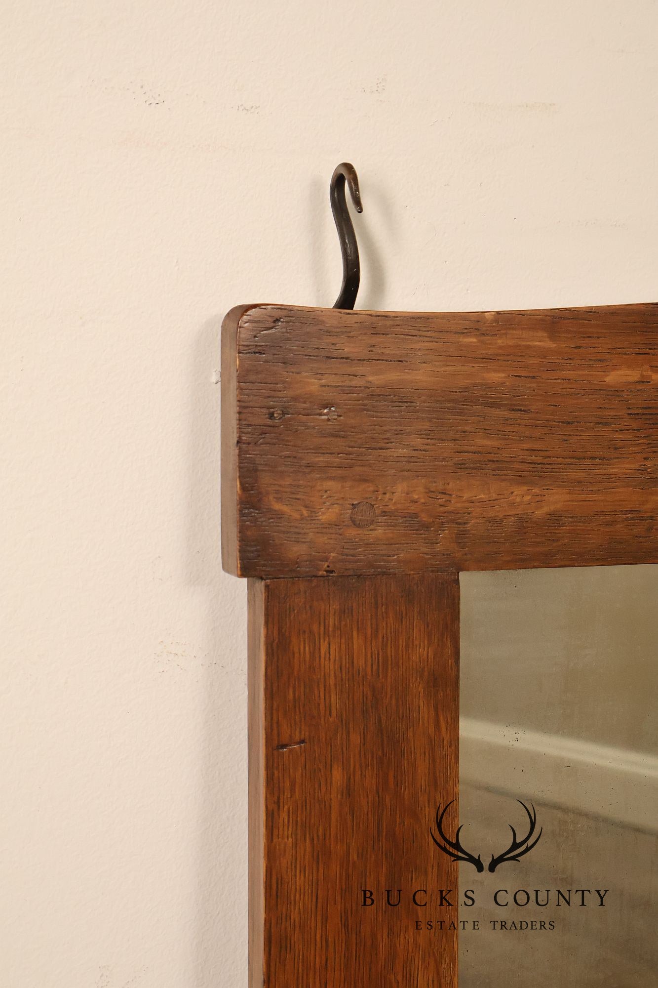 Gustav Stickley Antique Mission Oak Wall Mirror With Coat Hooks #66
