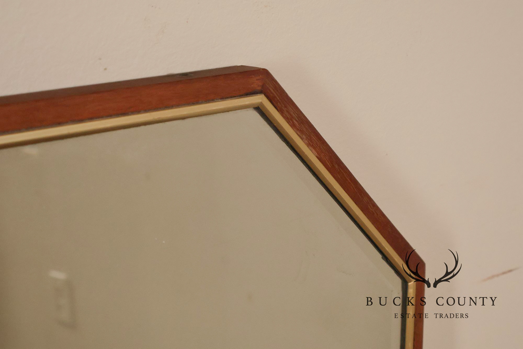 Mid Century Modern Walnut Frame Large Octagonal Mantel Mirror