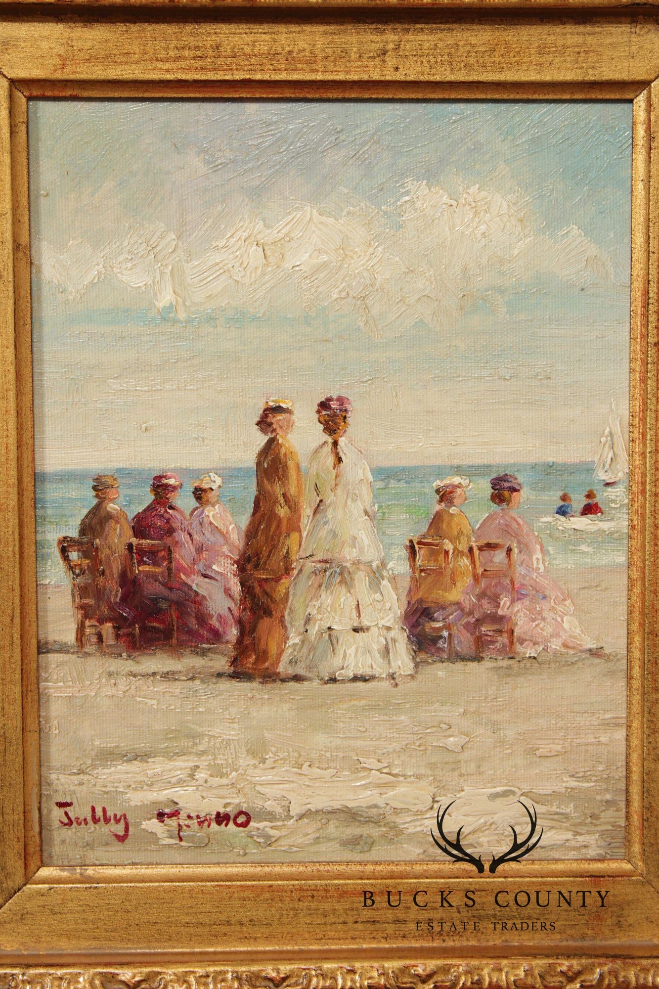 Jully Minno Framed Oil Painting, Seaside Victorian Women