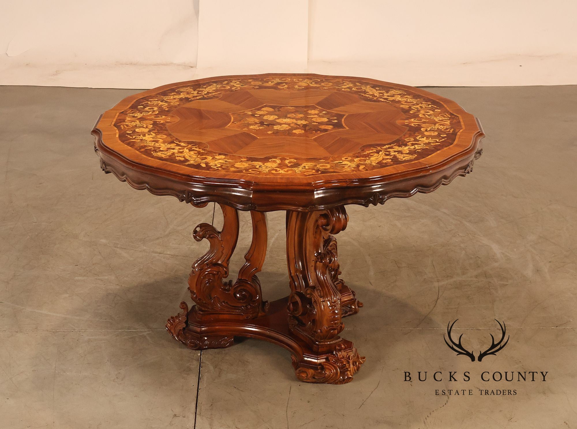 Italian Baroque Style Marquetry Inlaid Center Table