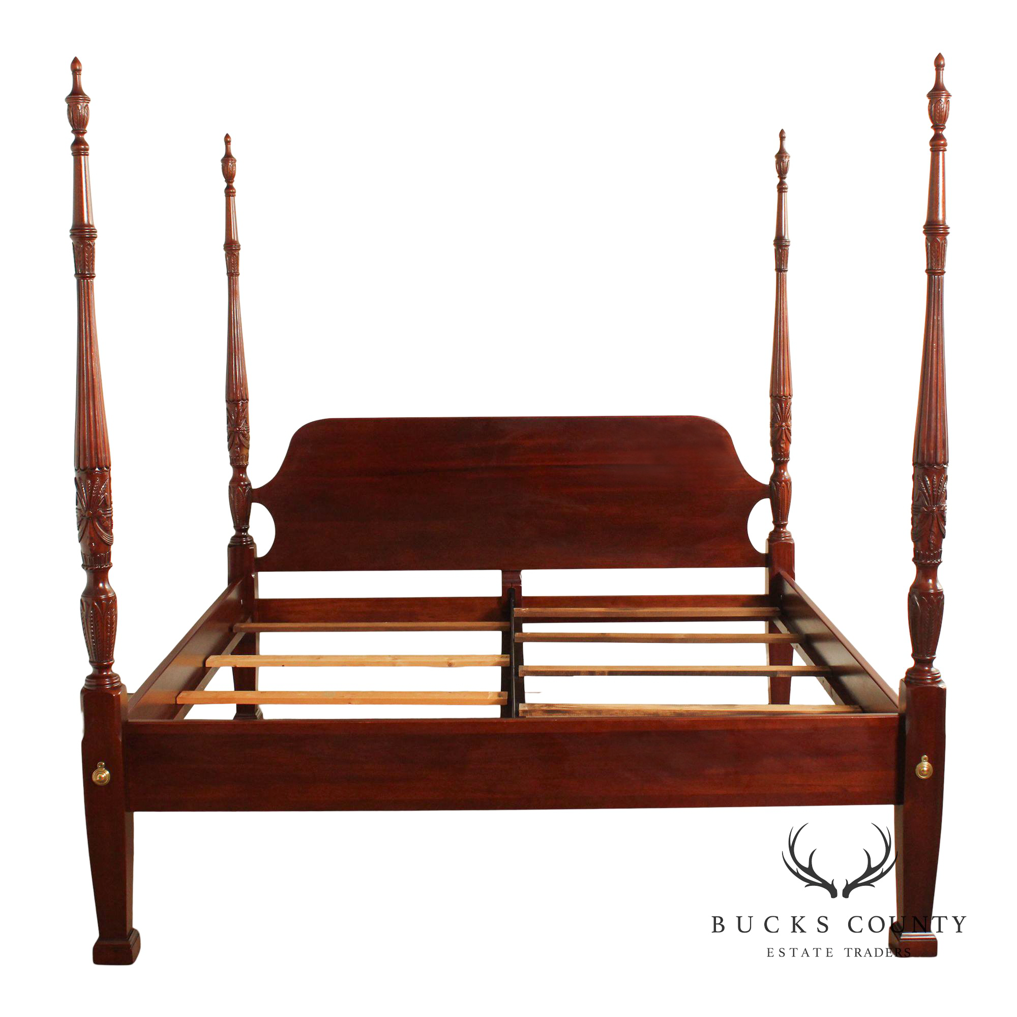 Link Taylor Mahogany King Rice Carved Poster Bed