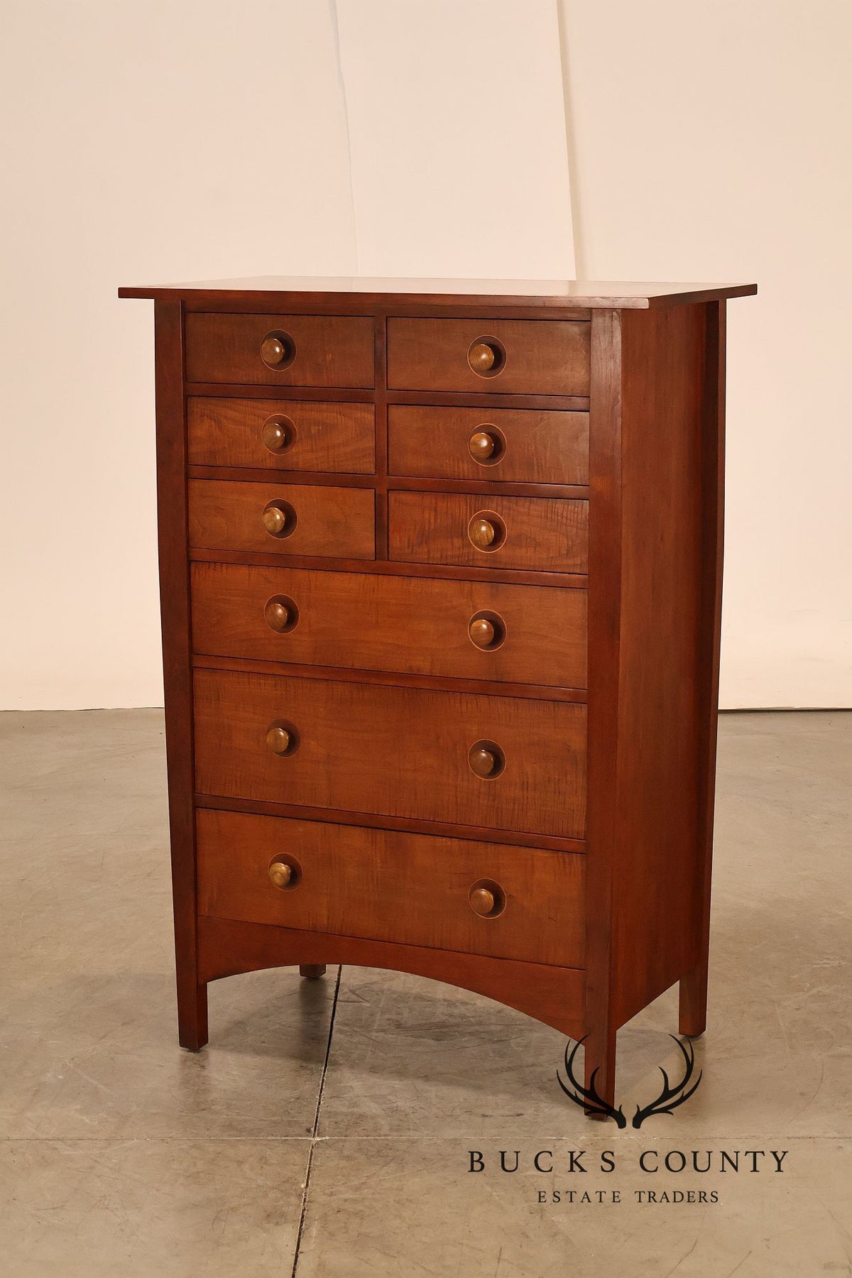 Stickley Mission Collection Harvey Ellis Cherry Inlaid Tall Chest Of Drawers