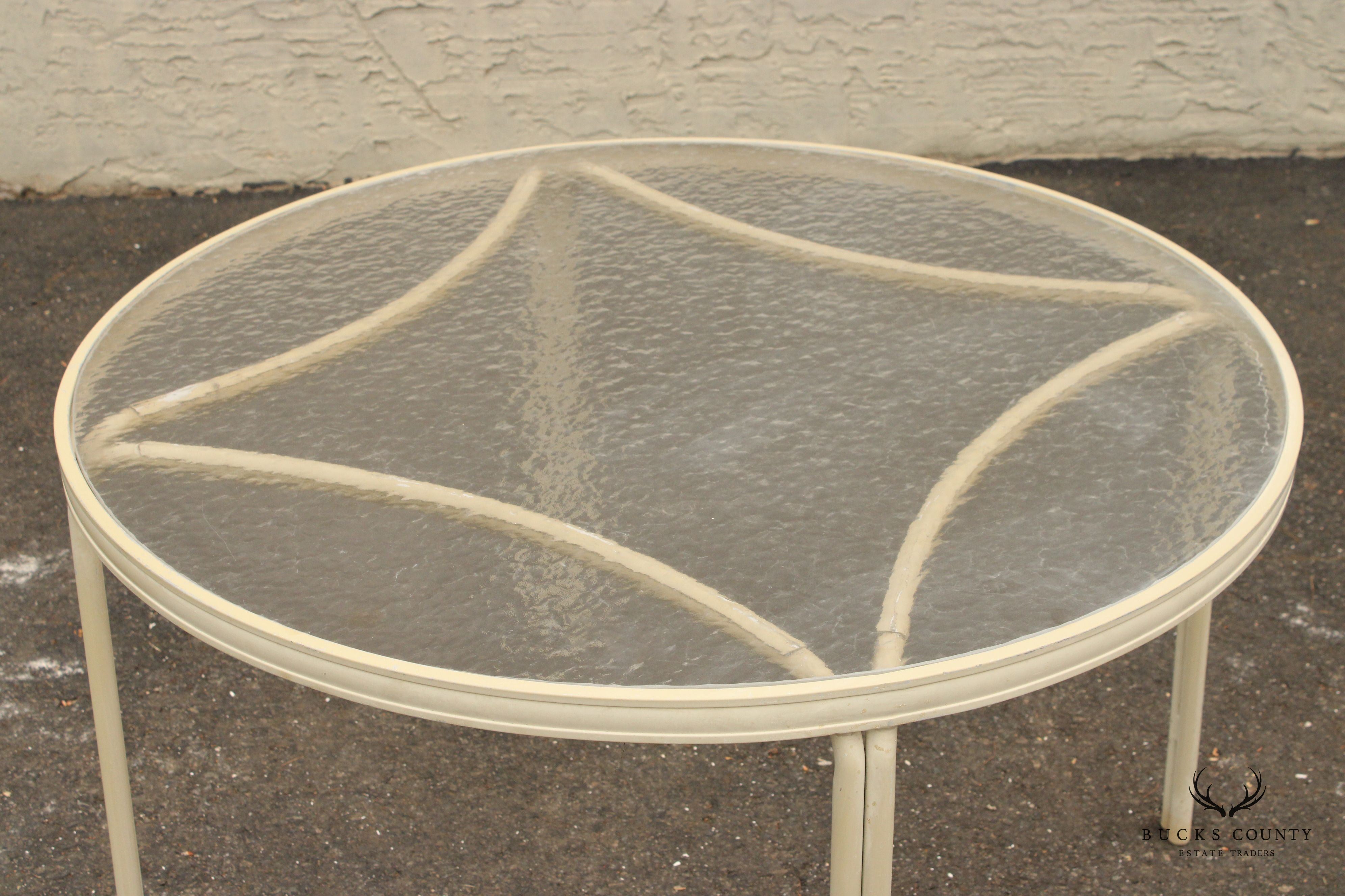 Mid Century Modern Round Aluminum Glass Top Patio Dining Table