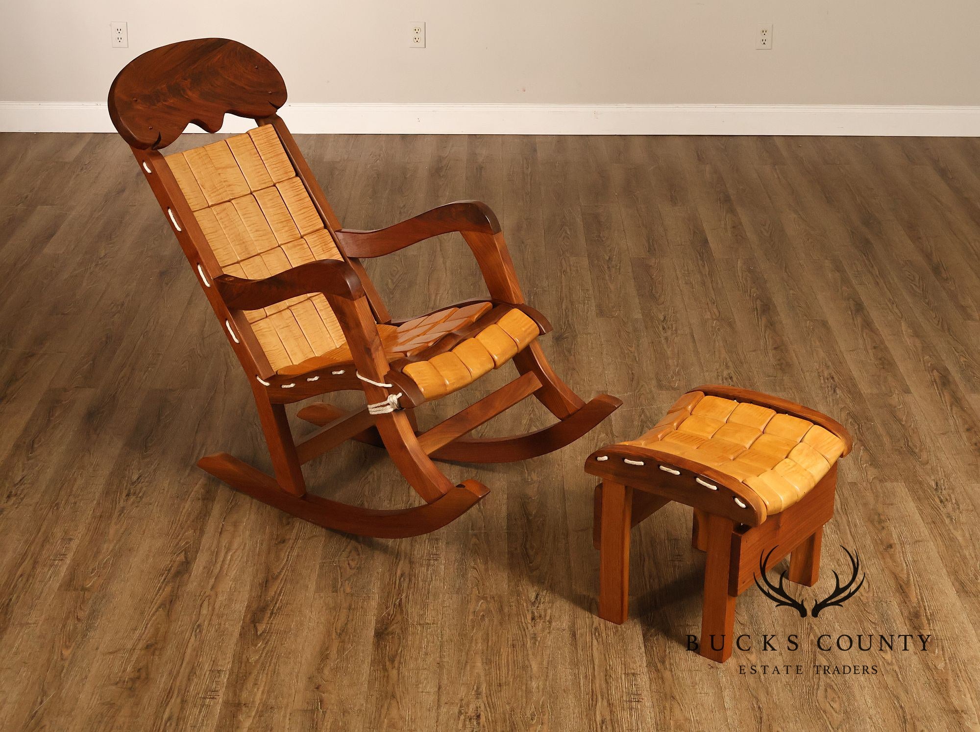 Gerry Grant Studio Crafted Walnut and Maple Rocker and Ottoman