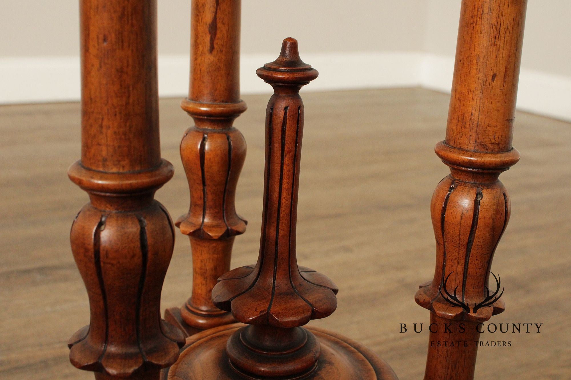 Antique Victorian Carved Inlaid Burl Wood Round Side Table