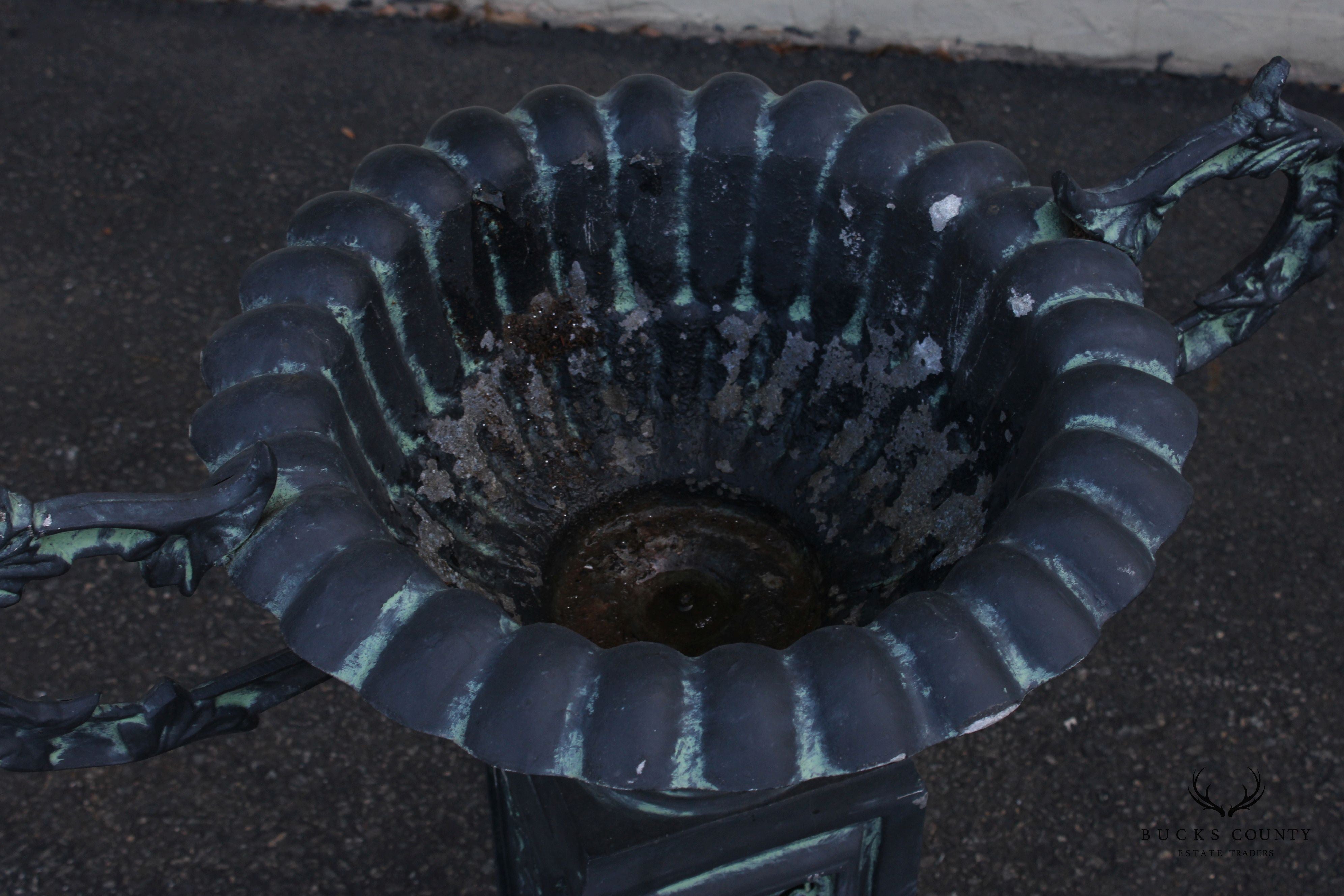 Victorian Style Pair of Cast Aluminum Outdoor Urn Planters