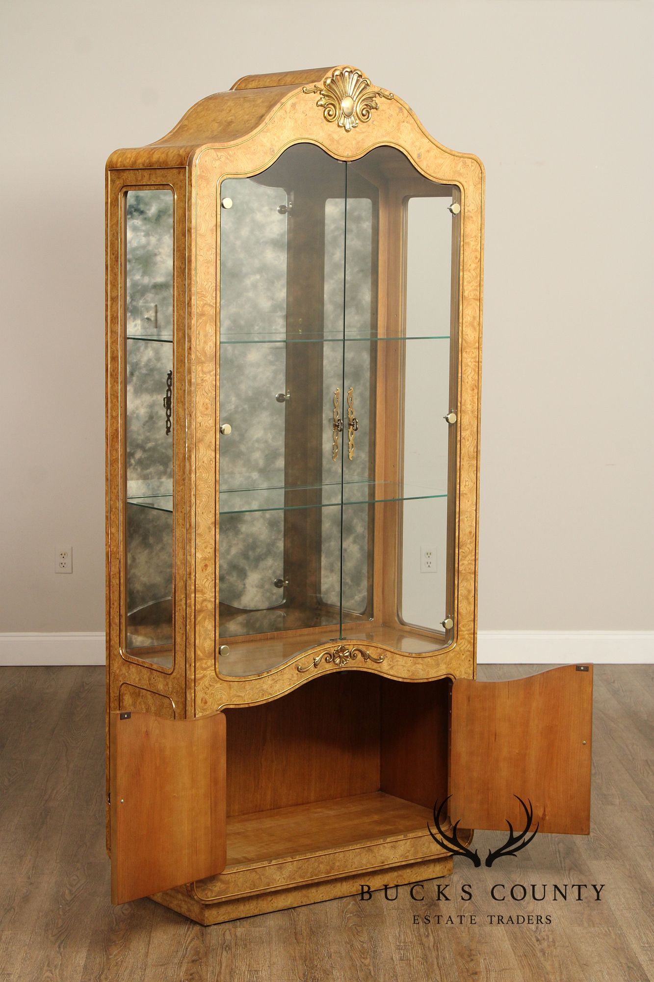 Mastercraft French Style Burl Wood Display Cabinet