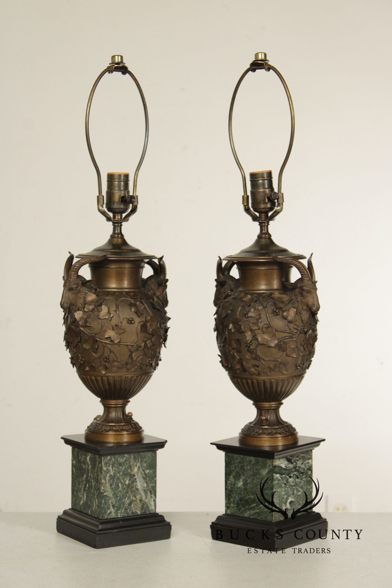 Benedetto Boschetti Classical Style Pair of Bronze Urn Table Lamps